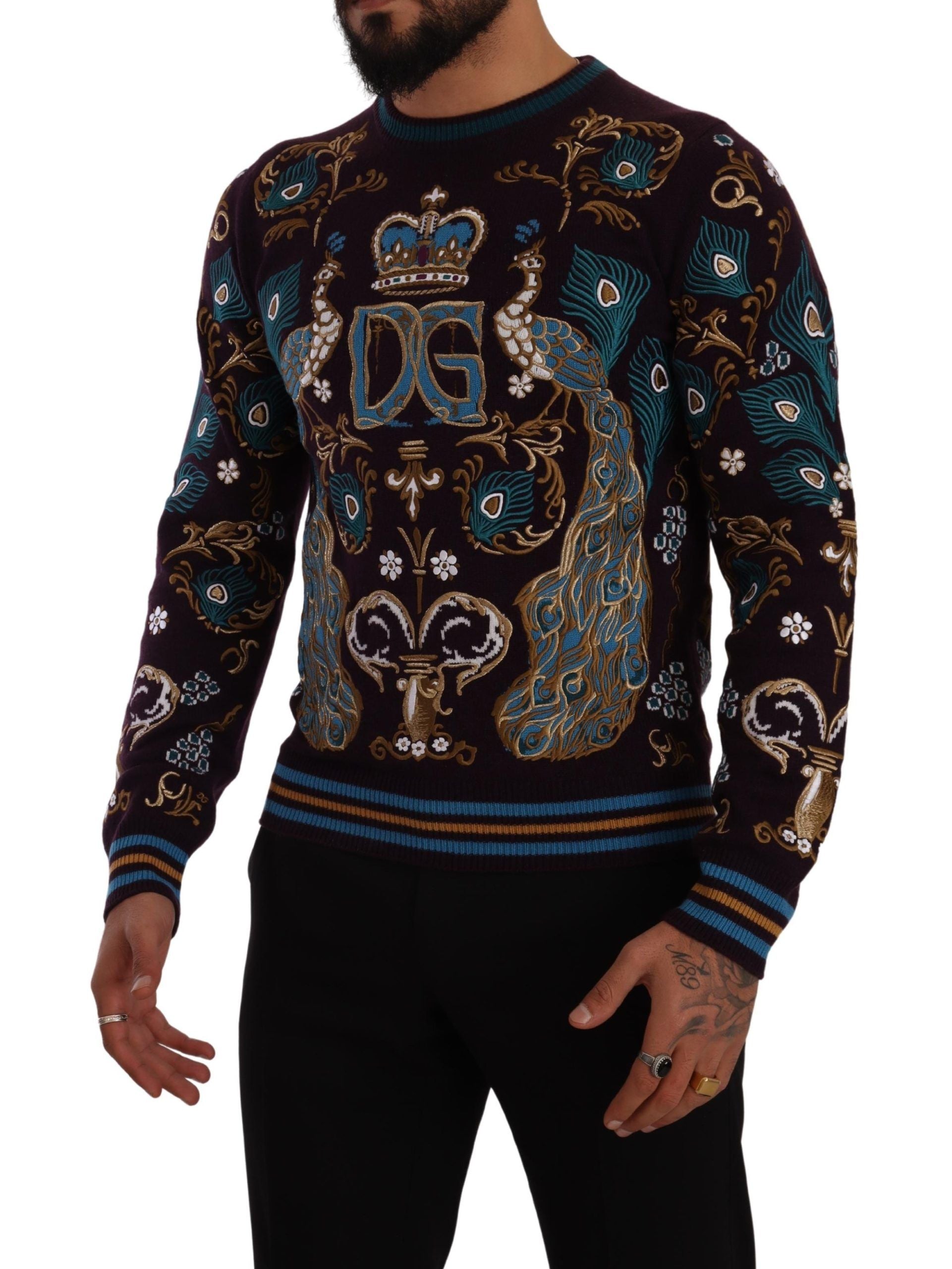 Dolce & Gabbana Bordeaux Cashmere DG Crown Broderad Tröja