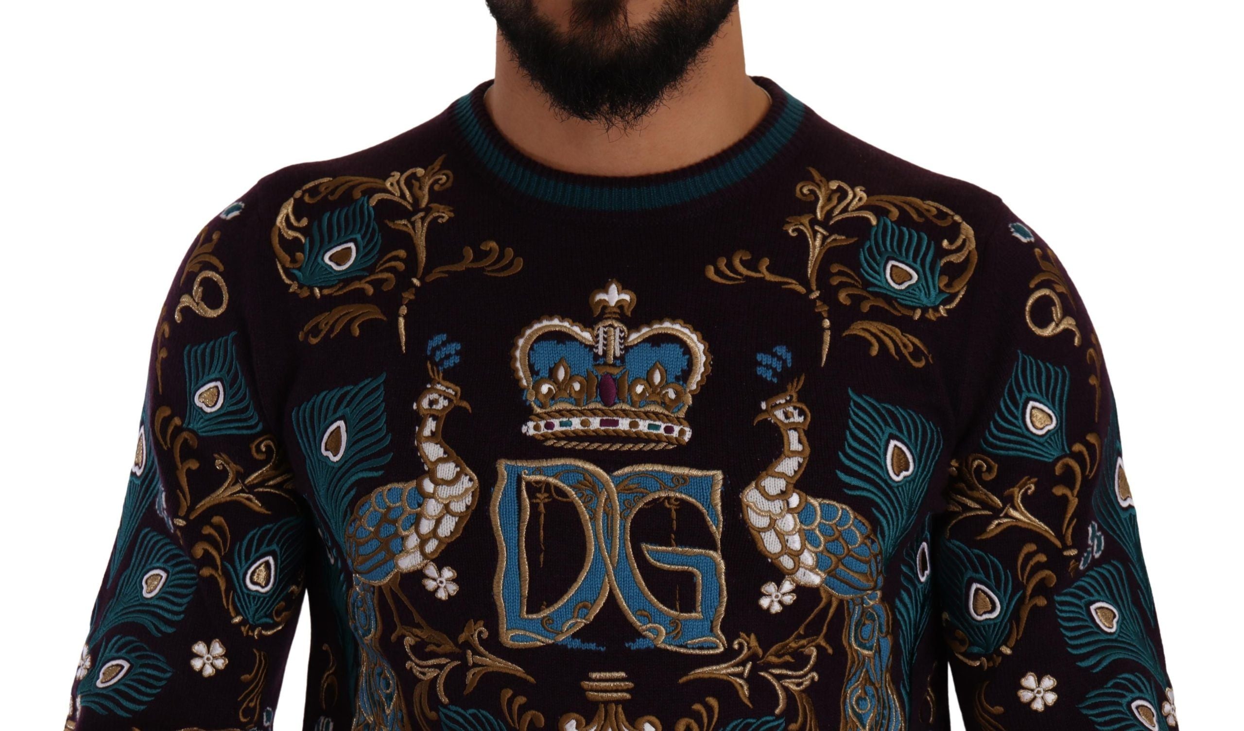 Dolce & Gabbana Bordeaux Cashmere DG Crown Broderad Tröja