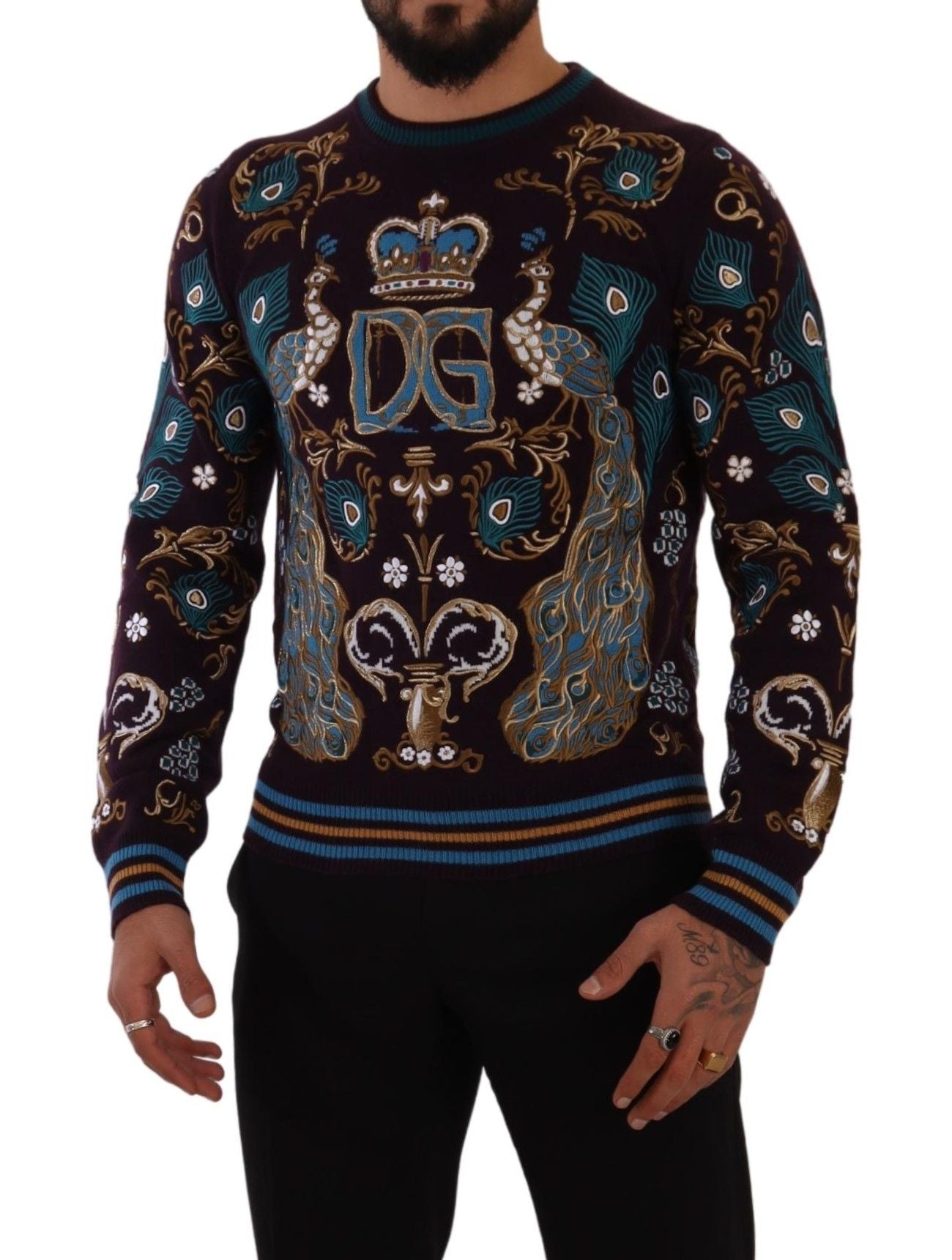 Dolce & Gabbana Bordeaux Cashmere DG Crown Broderad Tröja