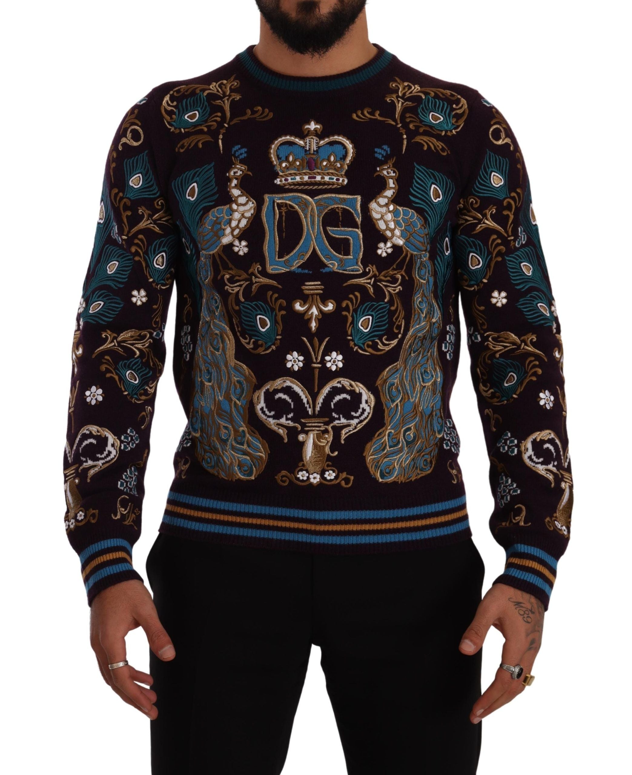 Dolce & Gabbana Bordeaux Cashmere DG Crown Broderad Tröja