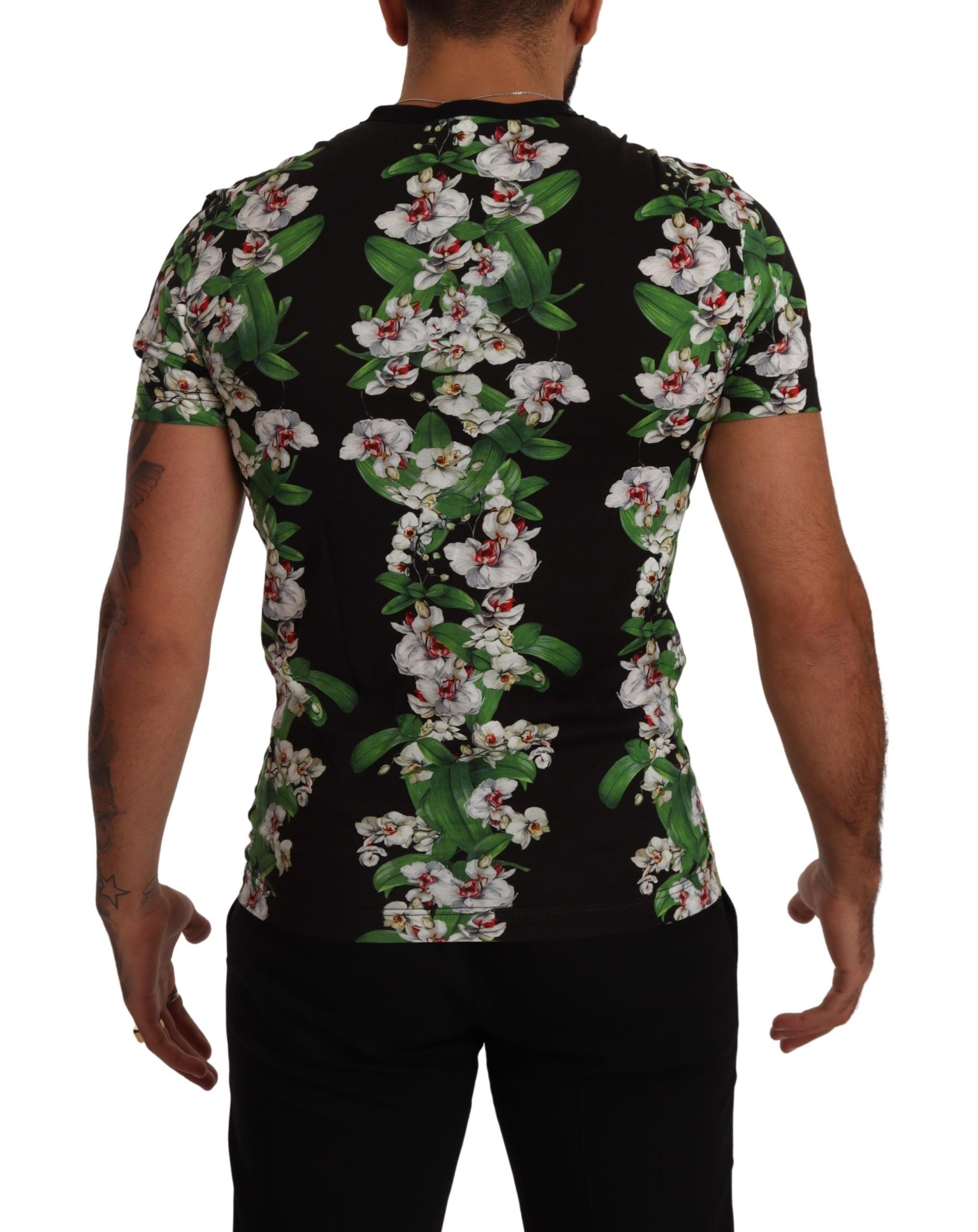 Dolce & Gabbana svart blommig t-shirt med rund hals