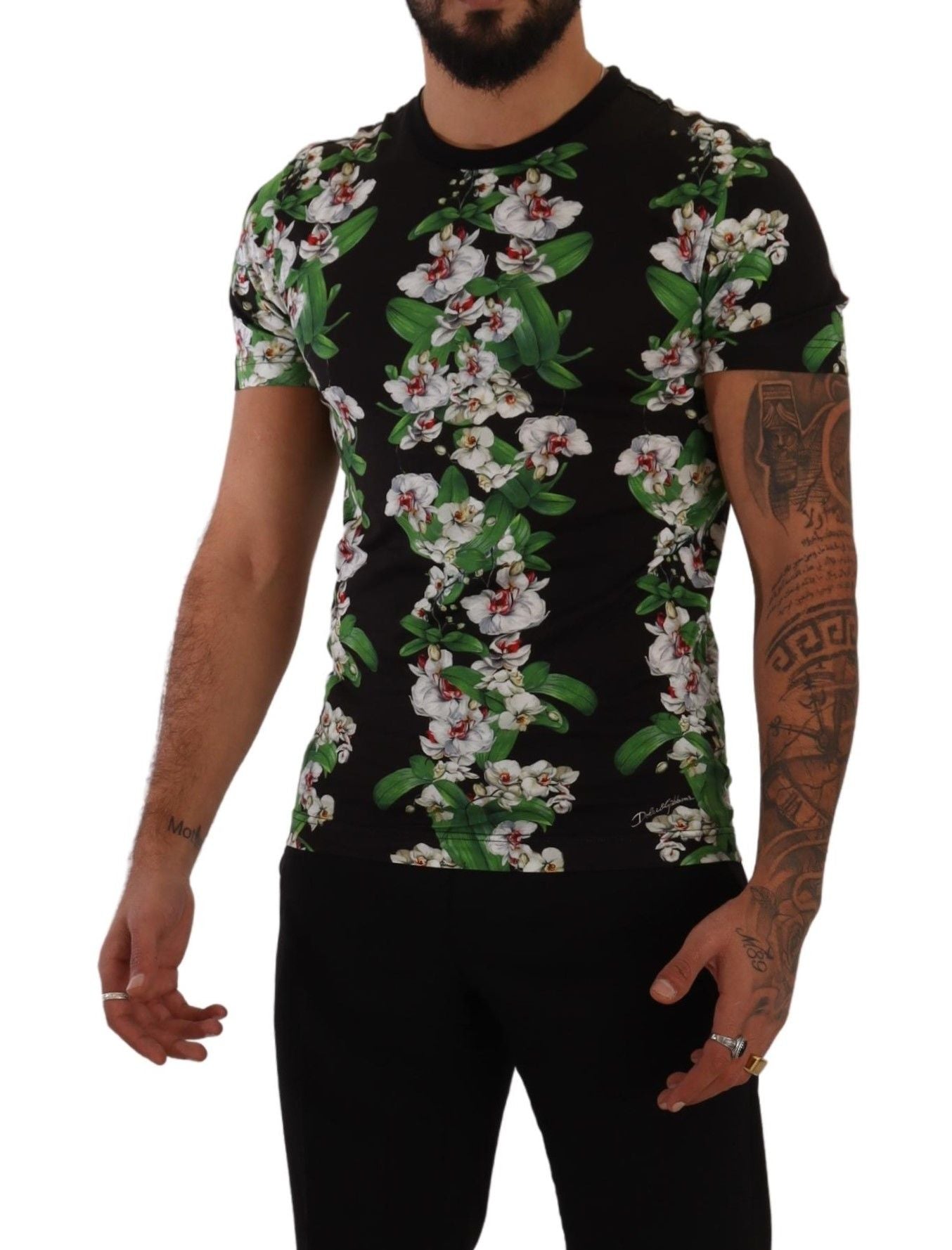 Dolce & Gabbana svart blommig t-shirt med rund hals