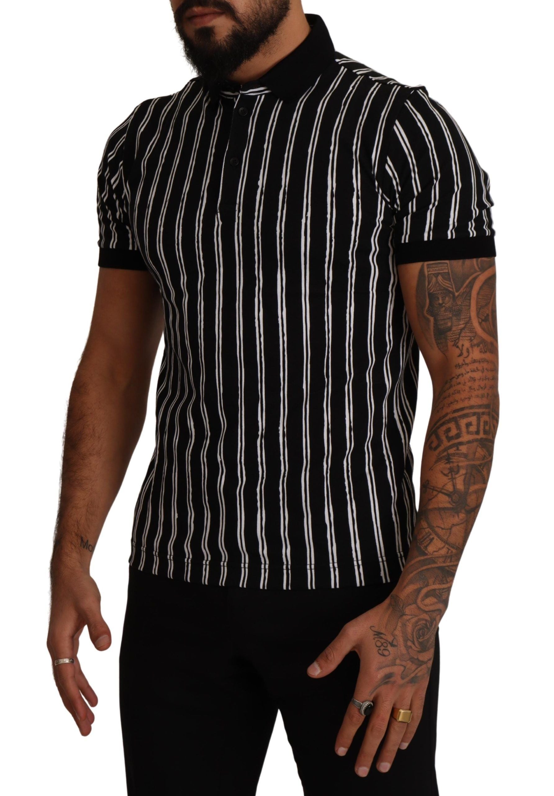 Dolce & Gabbana Svartvit Randig Polo Kortärmad T-shirt
