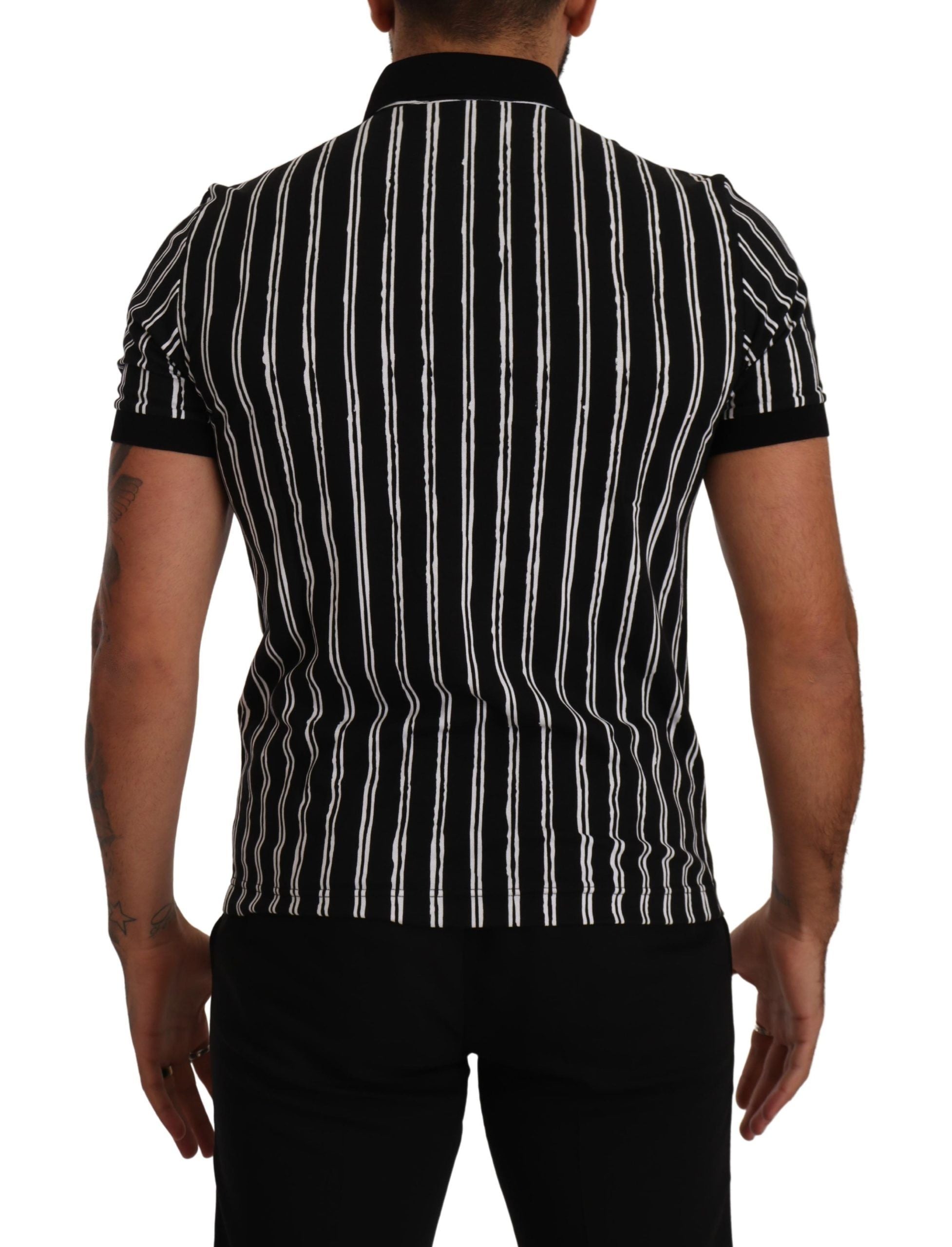 Dolce & Gabbana Svartvit Randig Polo Kortärmad T-shirt