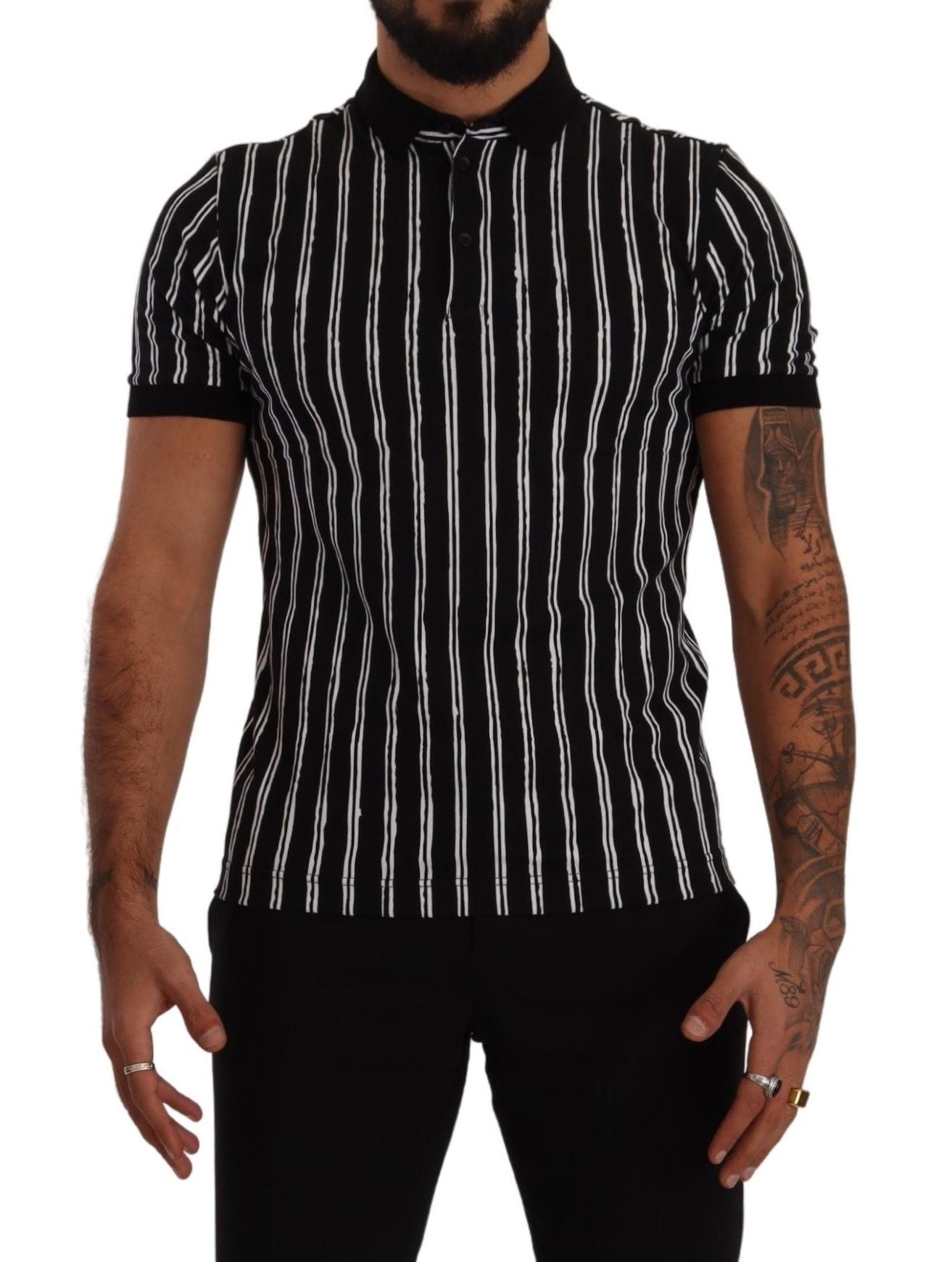 Dolce & Gabbana Svartvit Randig Polo Kortärmad T-shirt