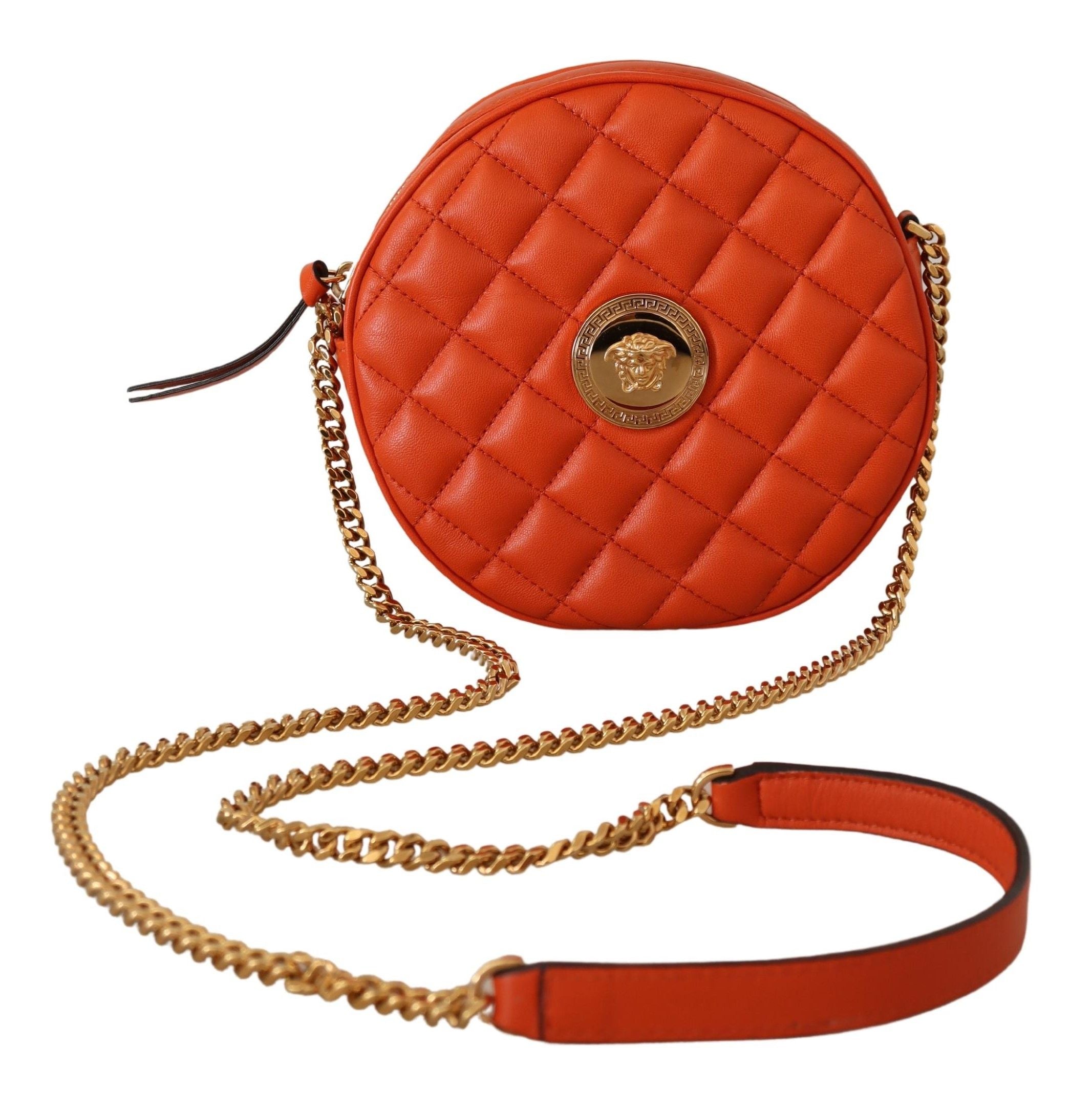 Versace Elegant Rund Axelremsväska i Nappaläder