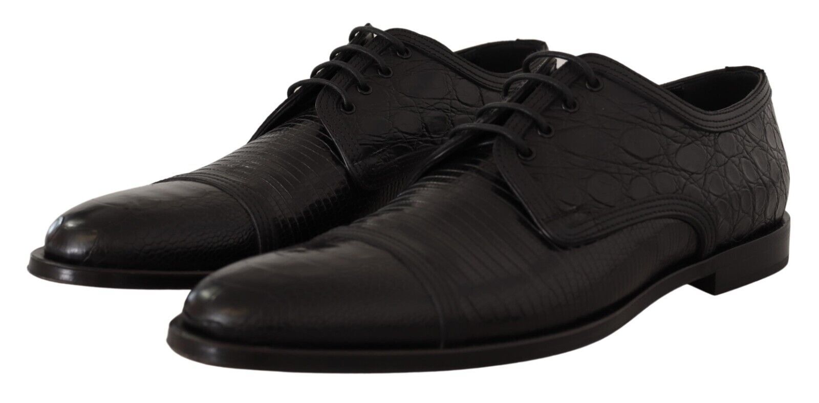 Dolce & Gabbana Svarta Exotiska Läderskor Med Snörning Formella Derbyskor