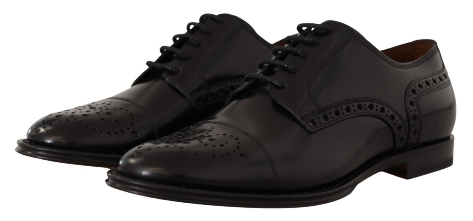 Dolce & Gabbana Svarta Läder Wingtip Herr Formella Derbyskor