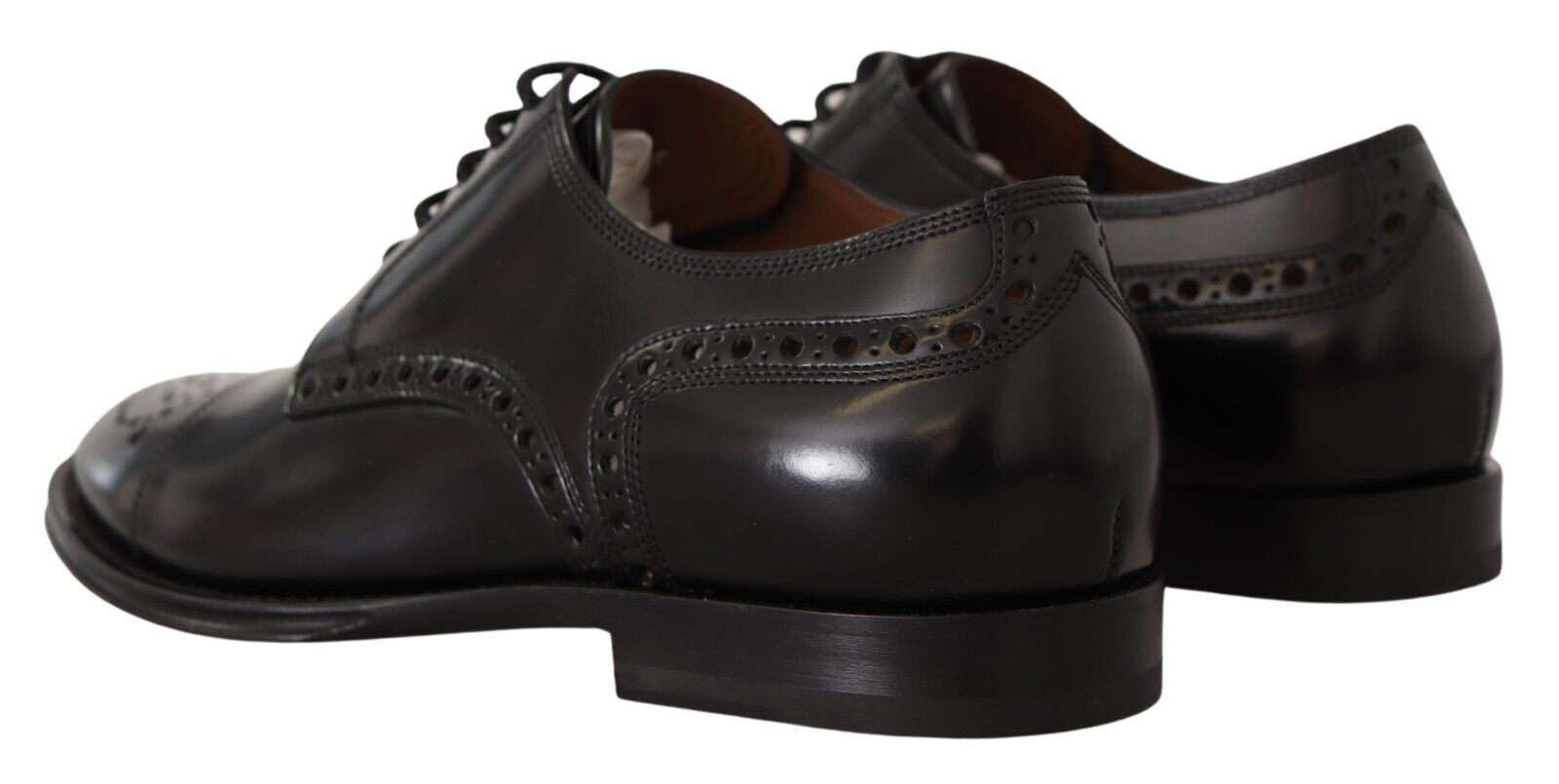 Dolce & Gabbana Svarta Läder Wingtip Herr Formella Derbyskor