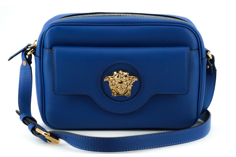 Versace Elegant Blå Kameraväska i Kalvskinn