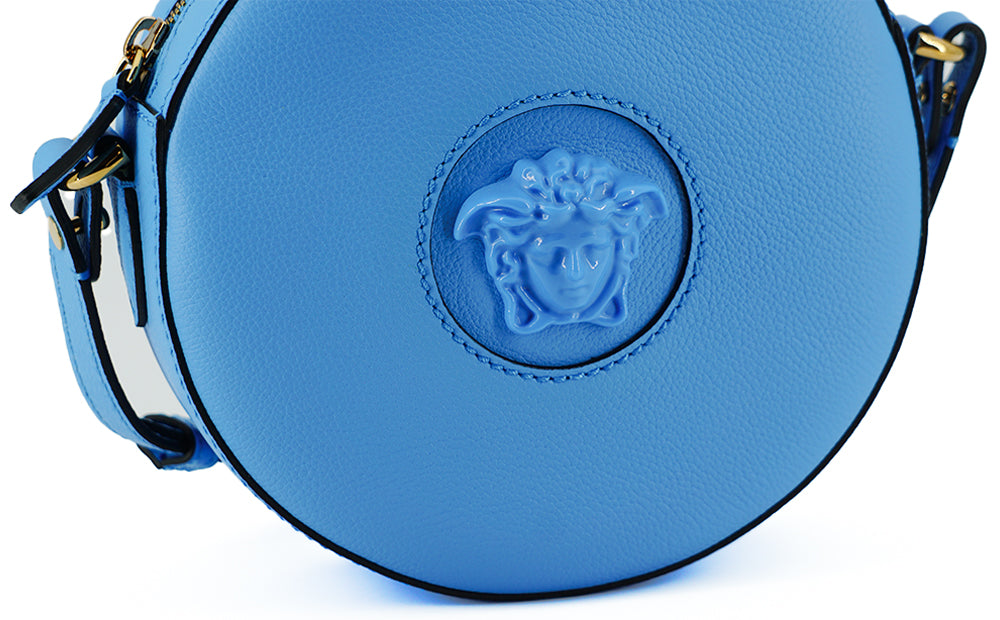 Versace Chic Blå Rund Axelväska i Läder