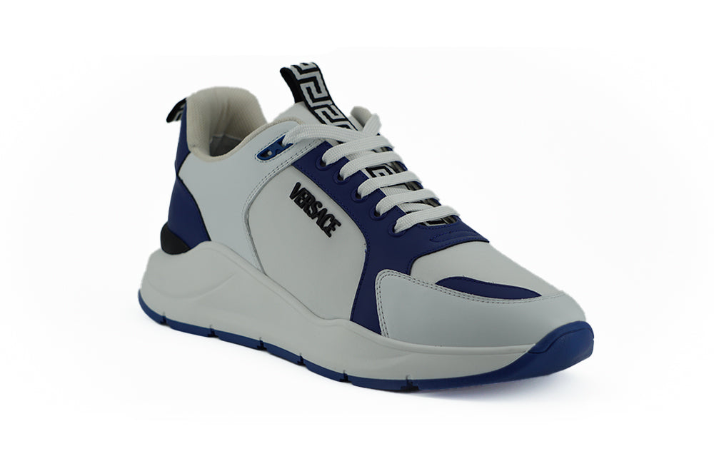 Versace eleganta blå och vita lädersneakers