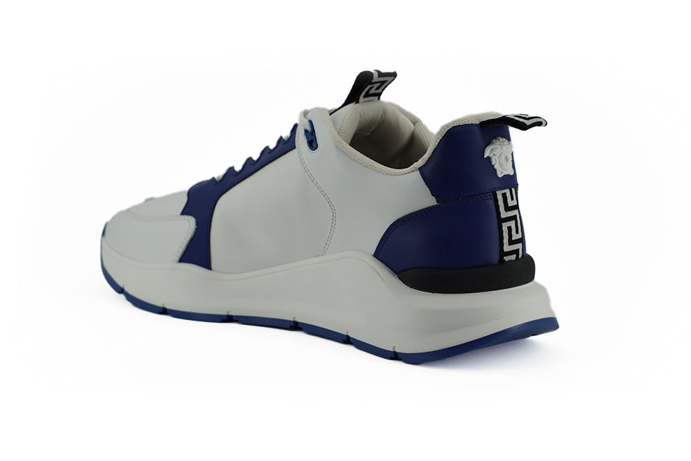 Versace eleganta blå och vita lädersneakers