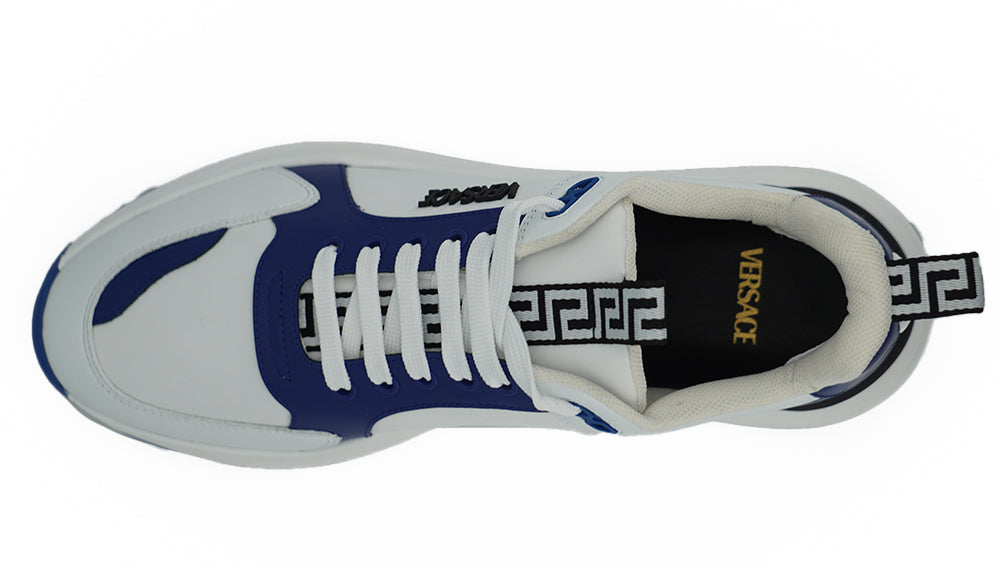 Versace eleganta blå och vita lädersneakers