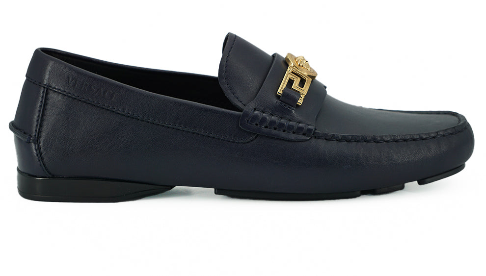 Versace Eleganta Marinblå Loafers i Kalvskinn