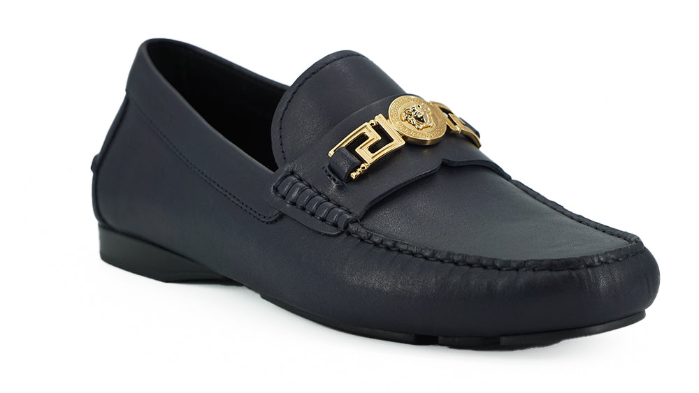 Versace Eleganta Marinblå Loafers i Kalvskinn