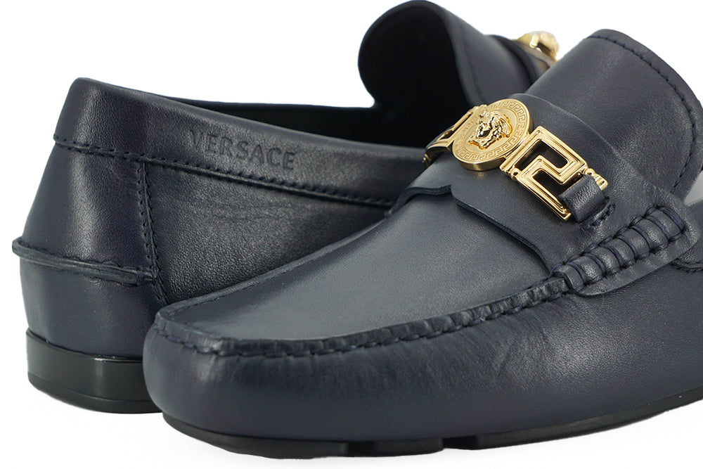 Versace Eleganta Marinblå Loafers i Kalvskinn