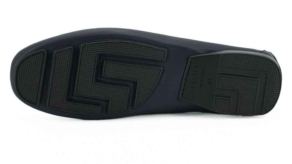 Versace Eleganta Marinblå Loafers i Kalvskinn
