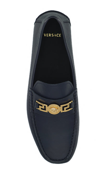 Versace Eleganta Marinblå Loafers i Kalvskinn
