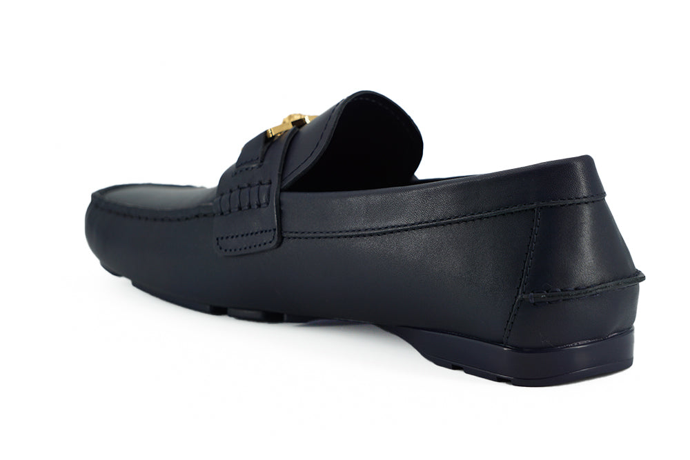 Versace Eleganta Marinblå Loafers i Kalvskinn