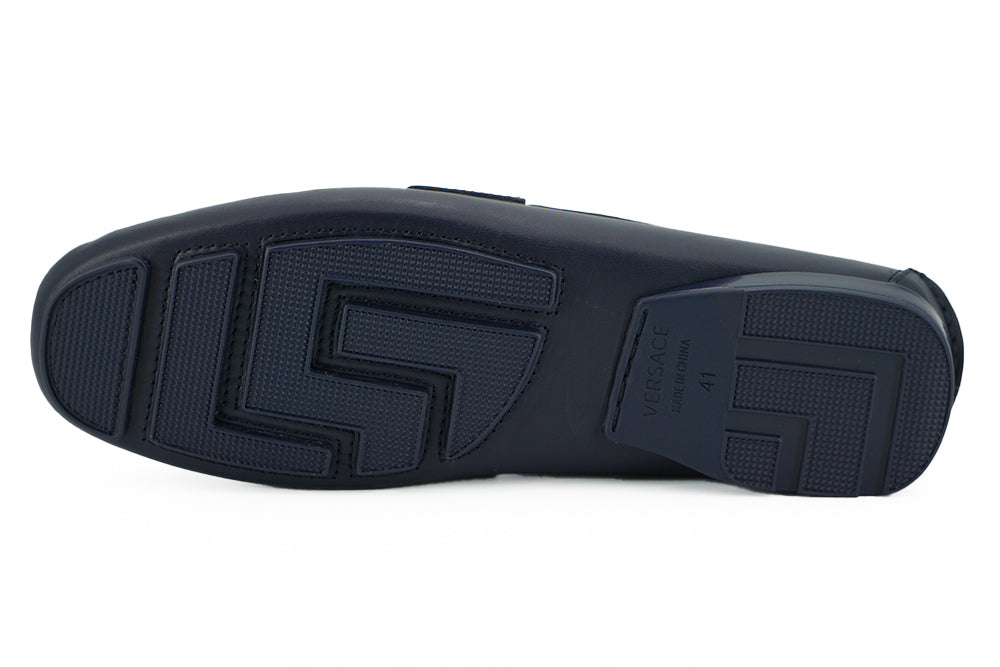 Versace Eleganta Marinblå Loafers i Kalvskinn