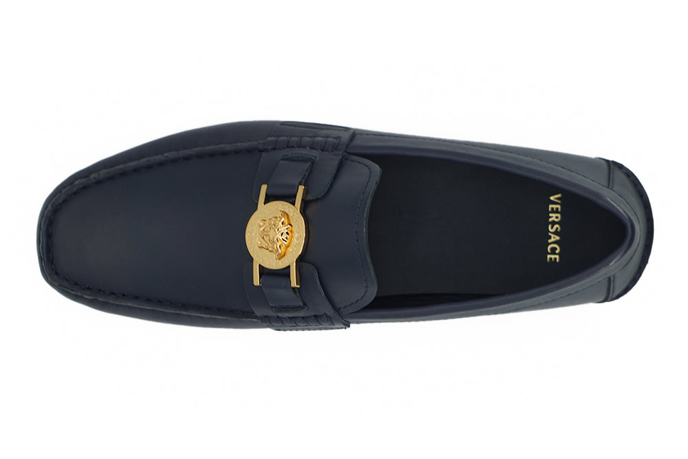 Versace Eleganta Marinblå Loafers i Kalvskinn