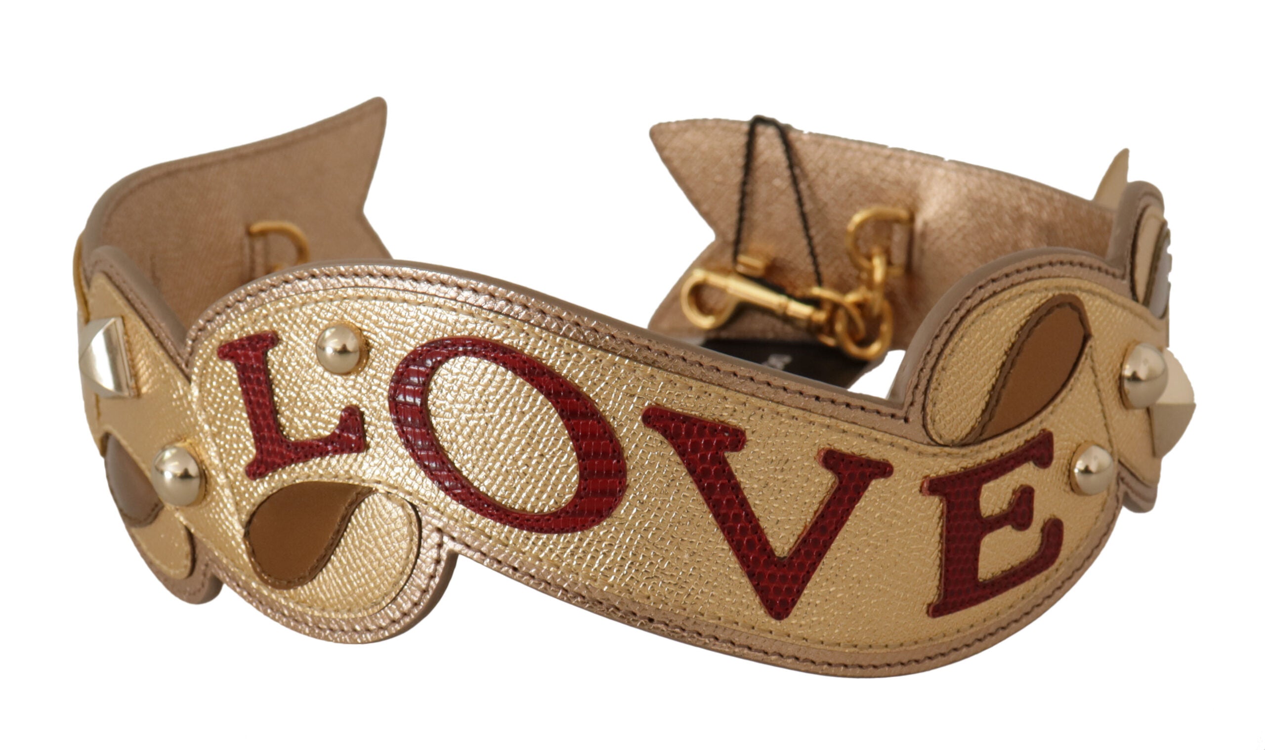 Dolce & Gabbana Guldfärgad Läderväska LOVE Patch Axelrem