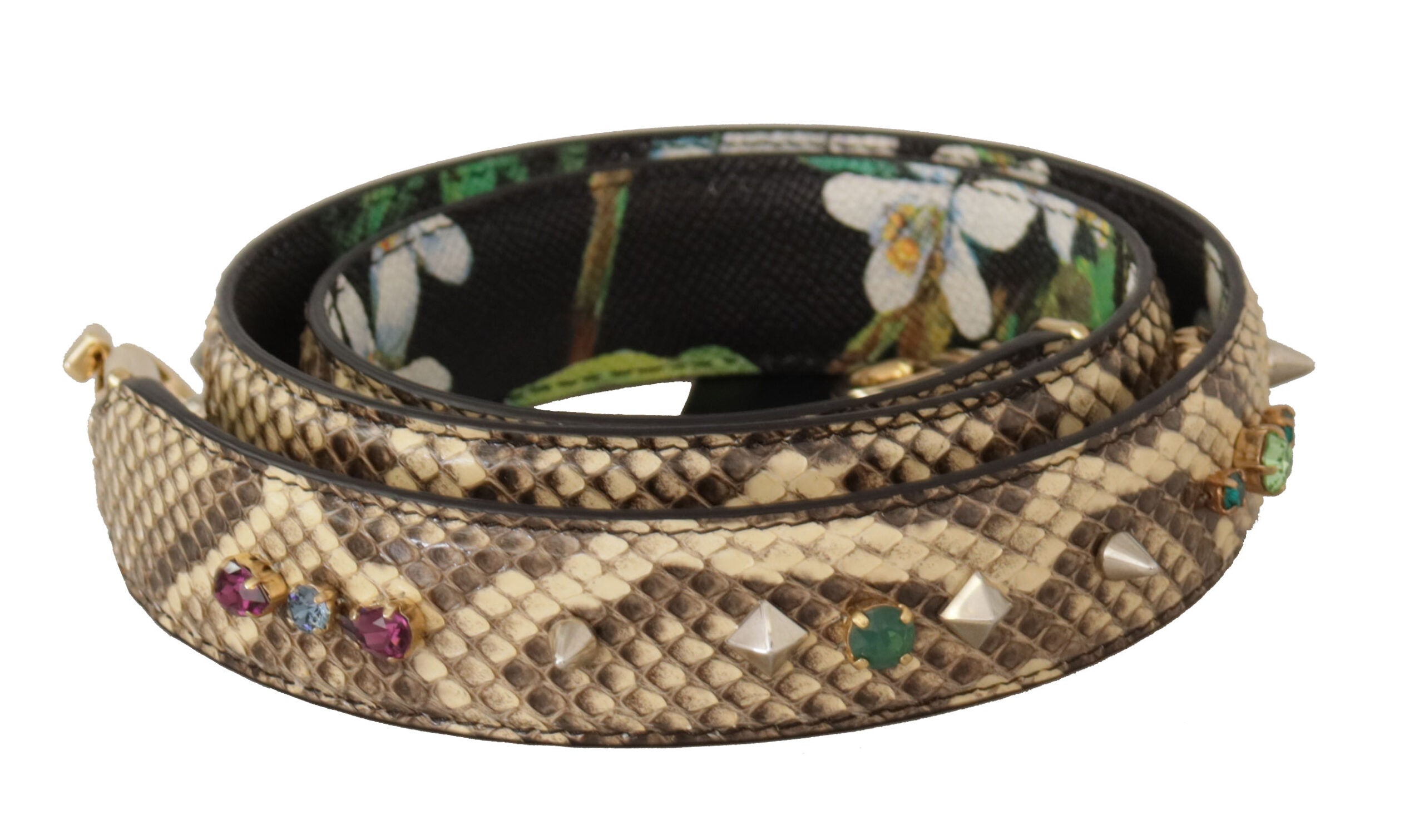 Dolce & Gabbana Beige Exotiska Läderkristaller Vändbar Axelrem