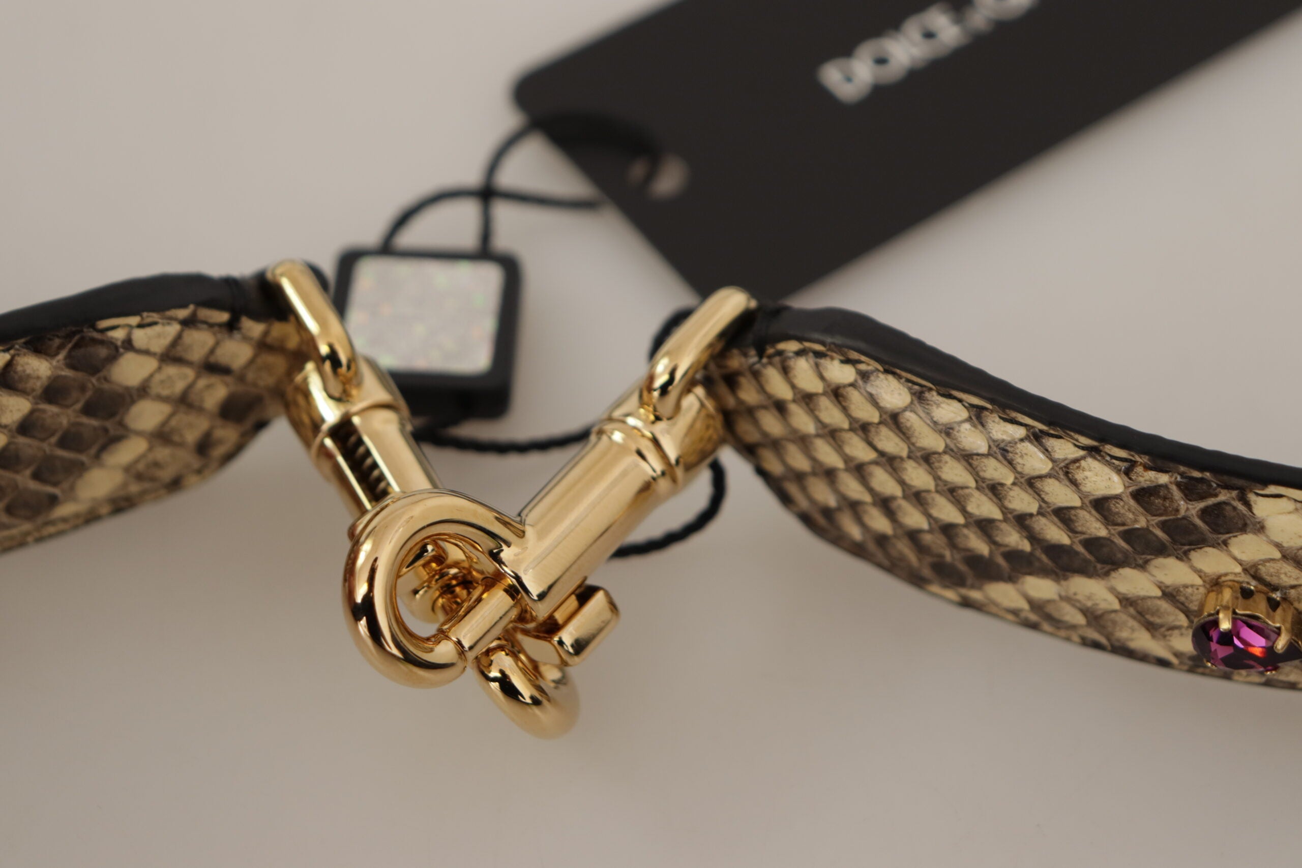 Dolce & Gabbana Beige Exotiska Läderkristaller Vändbar Axelrem