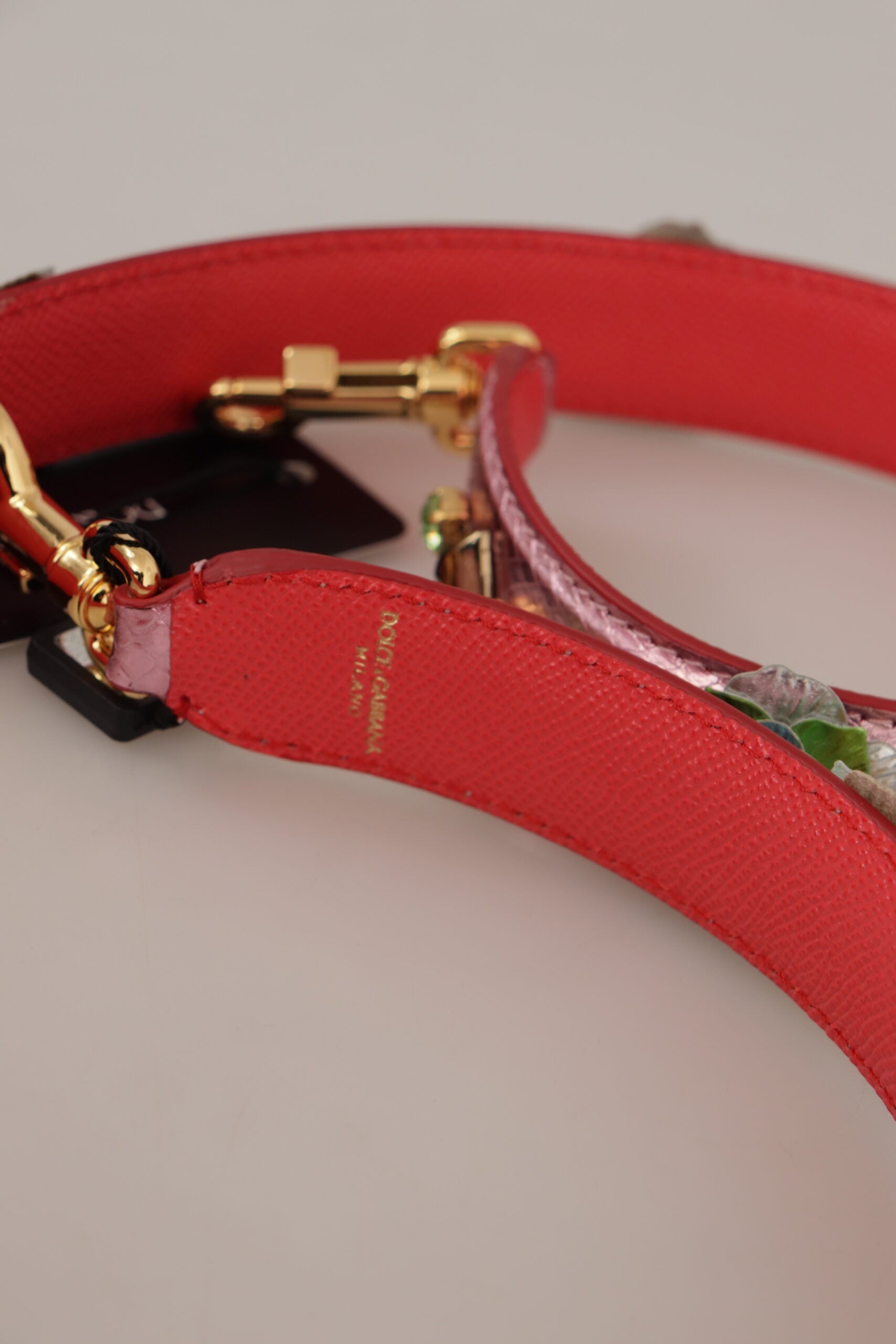 Dolce & Gabbana Metallic Rosa Läder Axelrem med Nitar
