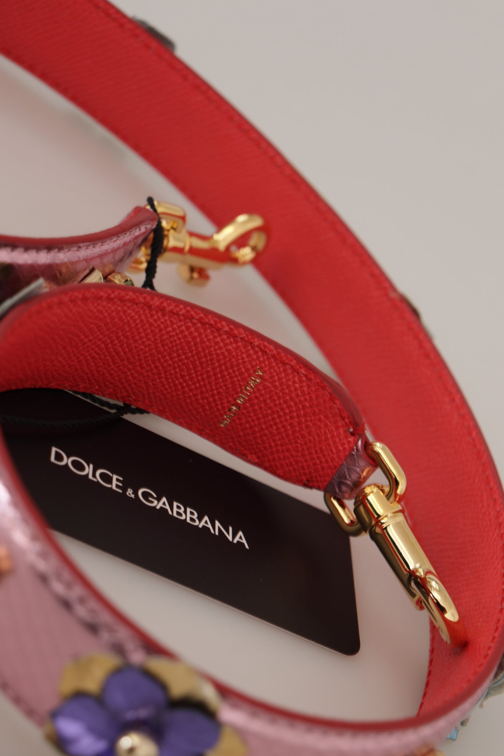 Dolce & Gabbana Metallic Rosa Läder Axelrem med Nitar