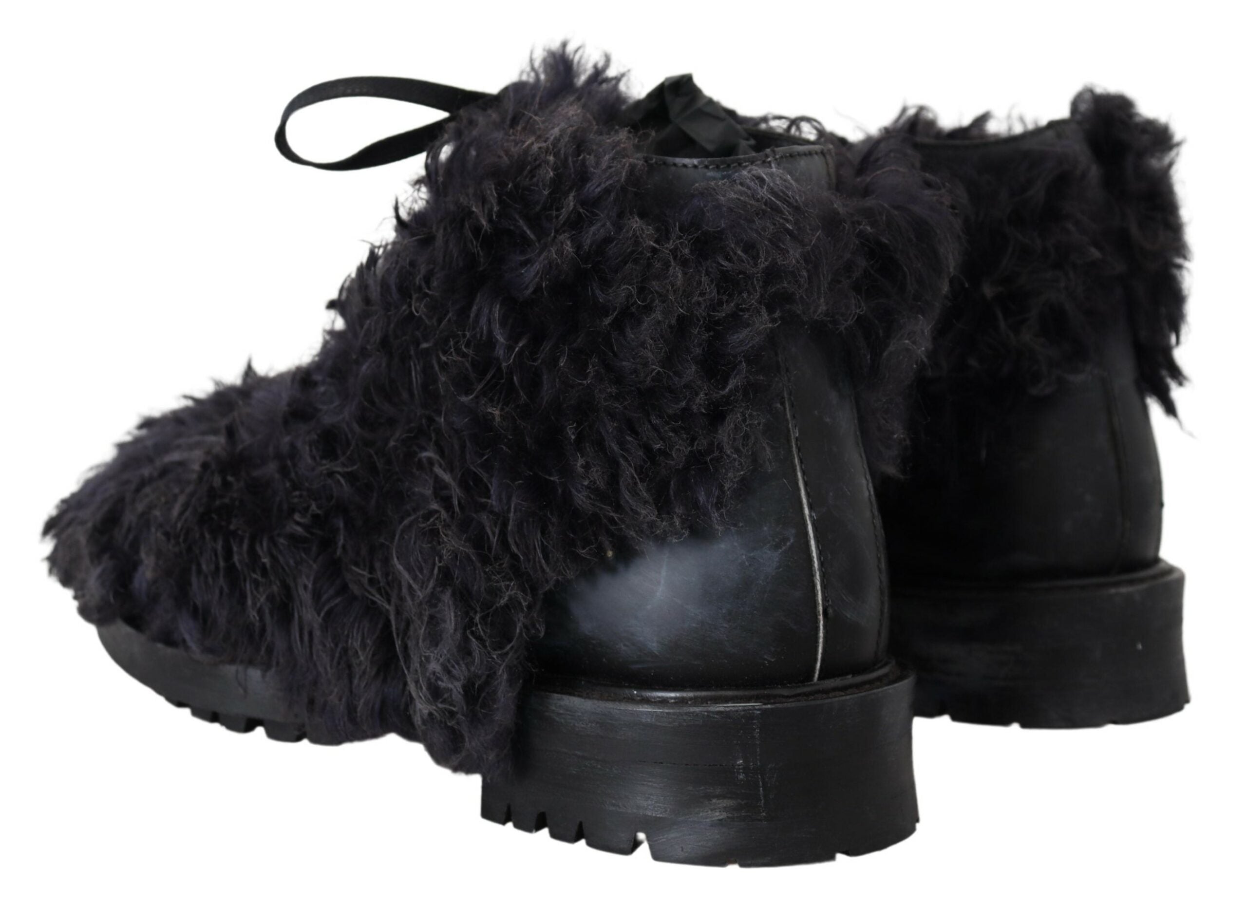Dolce & Gabbana Svarta Läderstövlar i Combat Shearling-läder