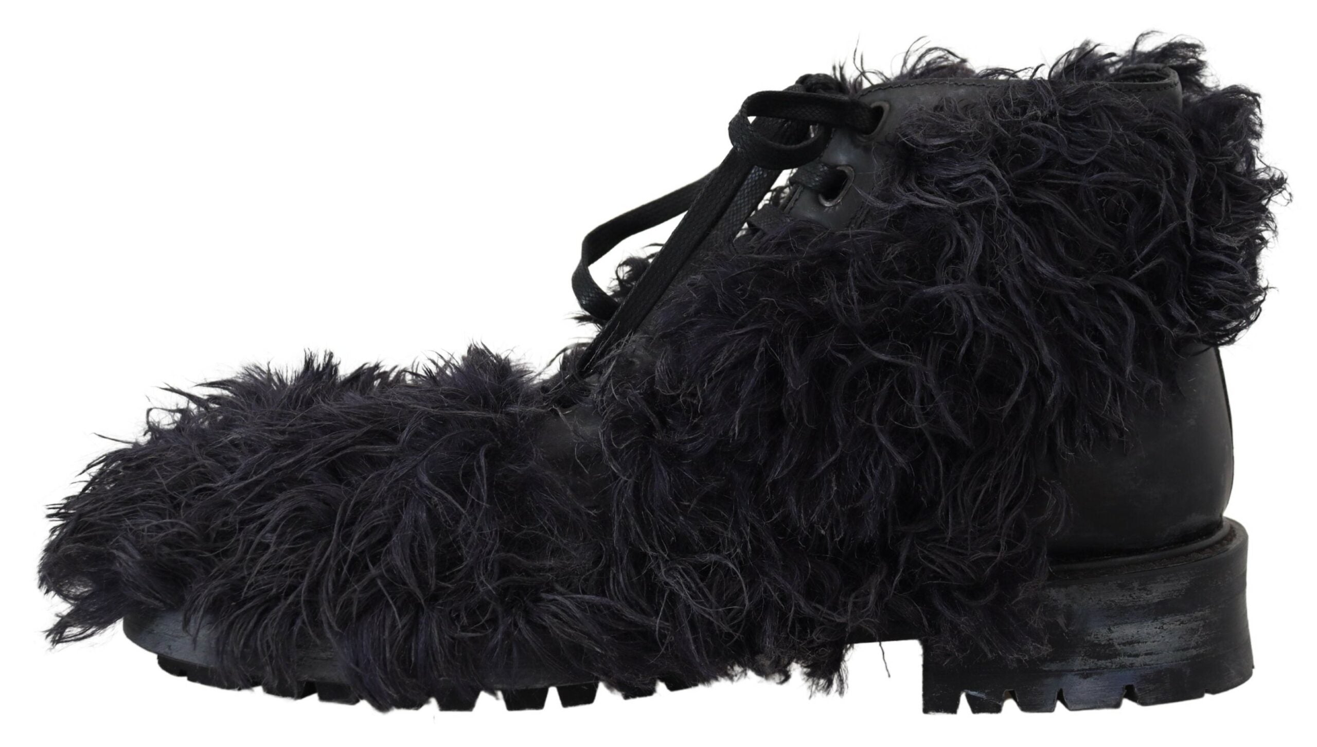 Dolce & Gabbana Svarta Läderstövlar i Combat Shearling-läder
