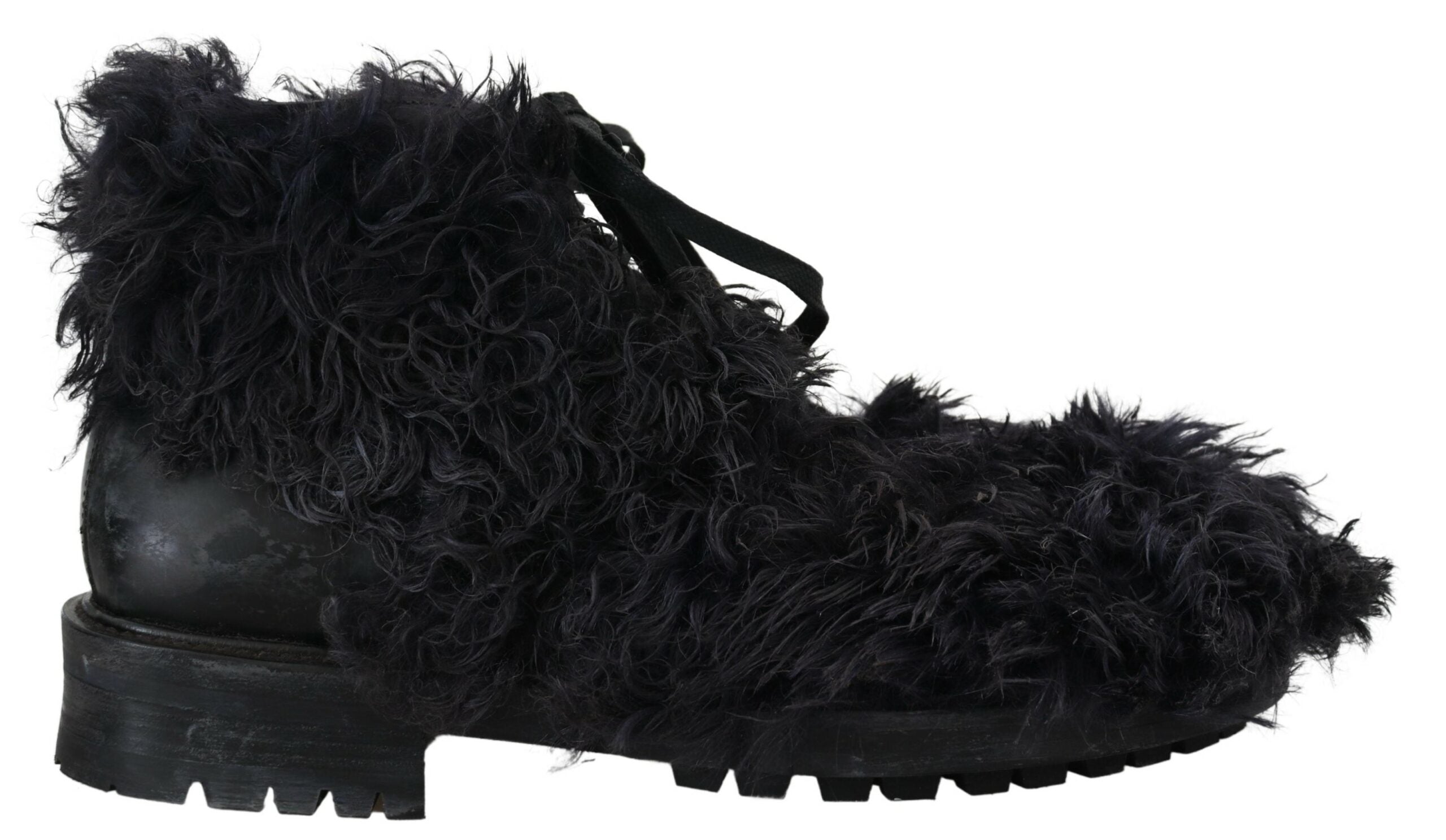 Dolce & Gabbana Svarta Läderstövlar i Combat Shearling-läder