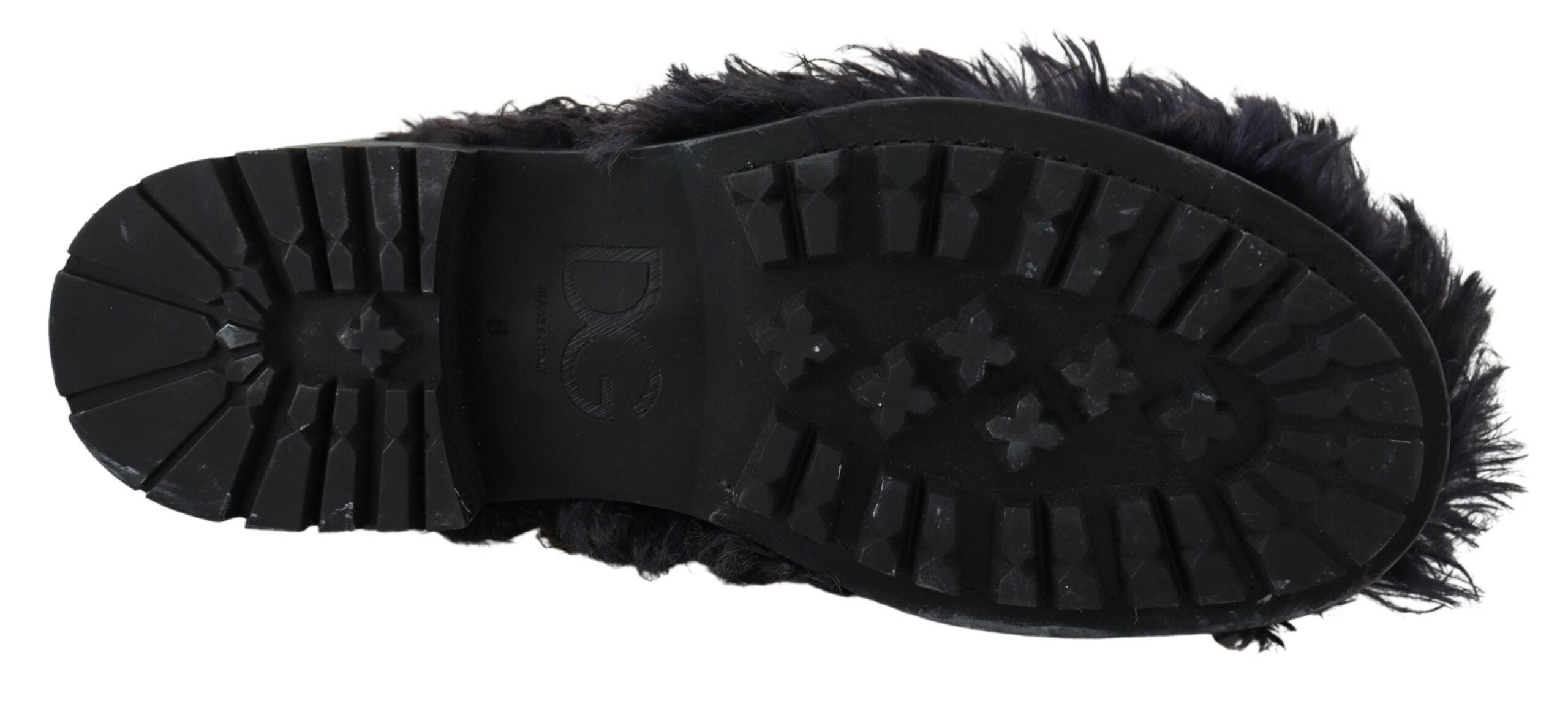 Dolce & Gabbana Svarta Läderstövlar i Combat Shearling-läder