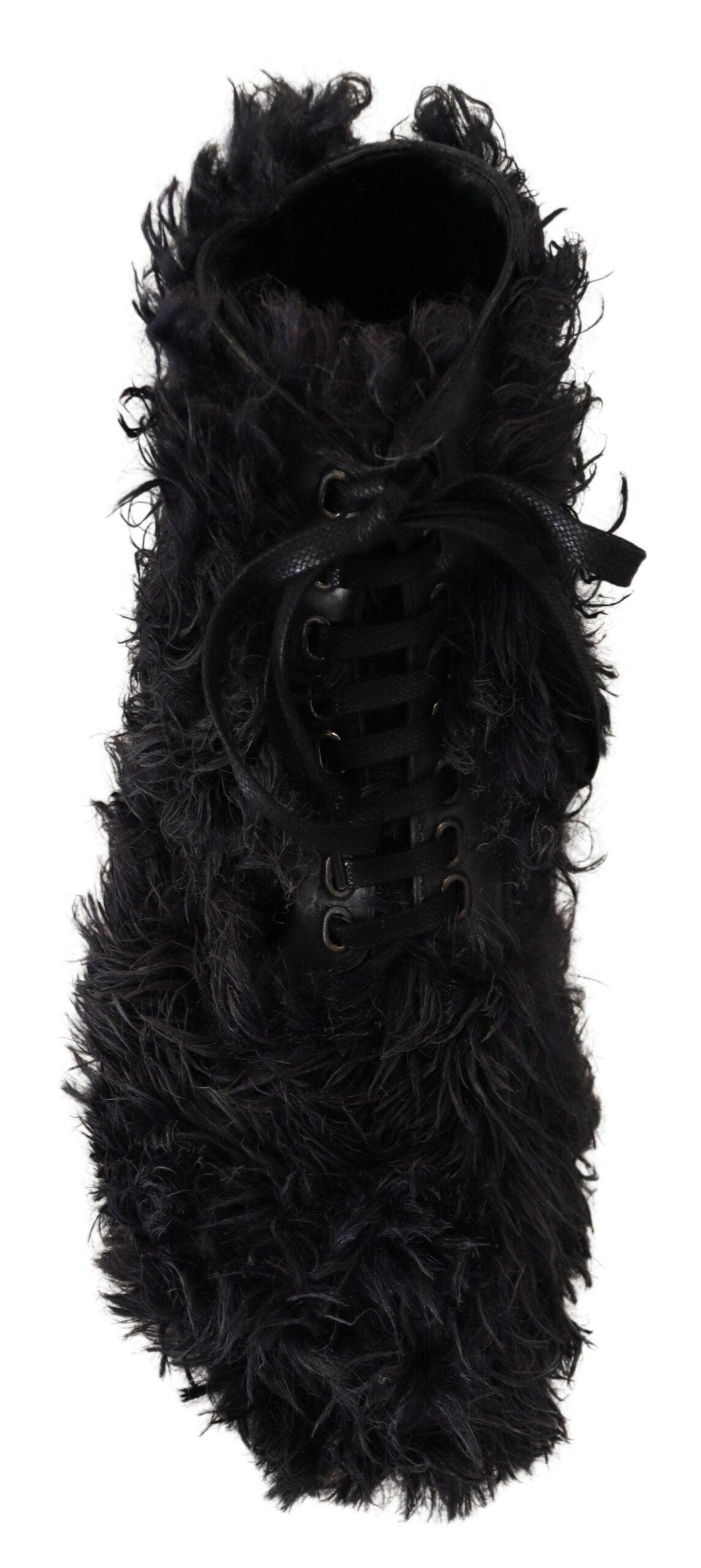 Dolce & Gabbana Svarta Läderstövlar i Combat Shearling-läder