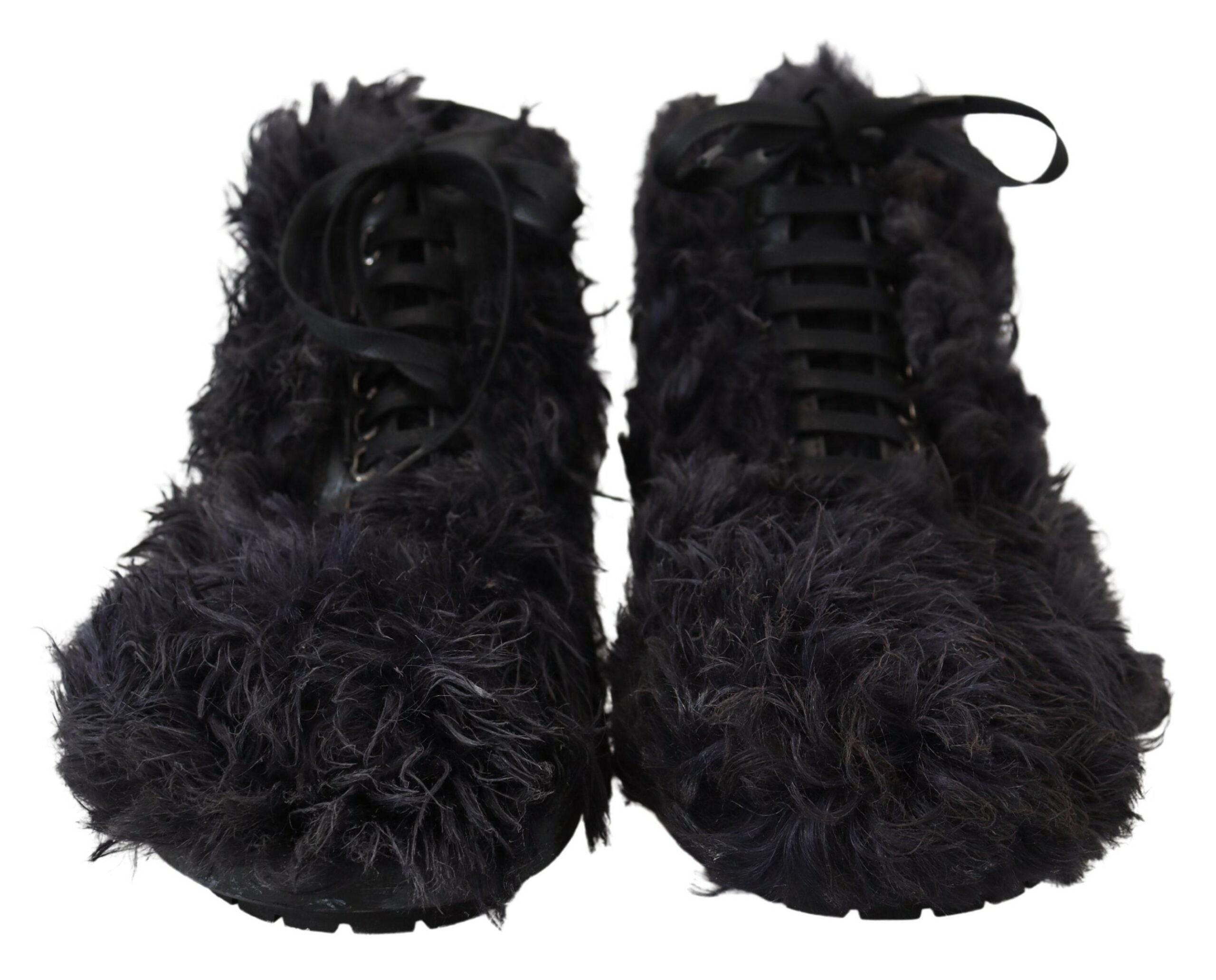 Dolce & Gabbana Svarta Läderstövlar i Combat Shearling-läder