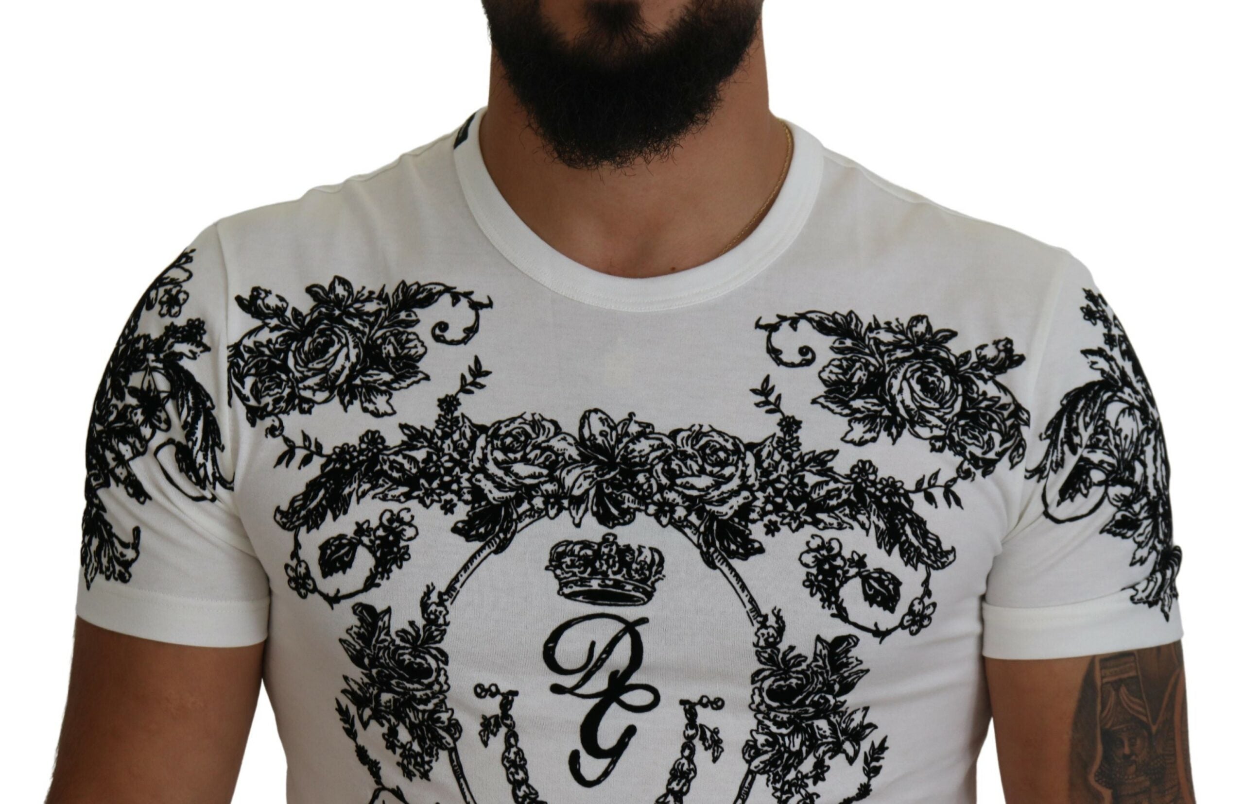 Dolce & Gabbana Vit DG Crown Floral Crewneck Herr T-shirt