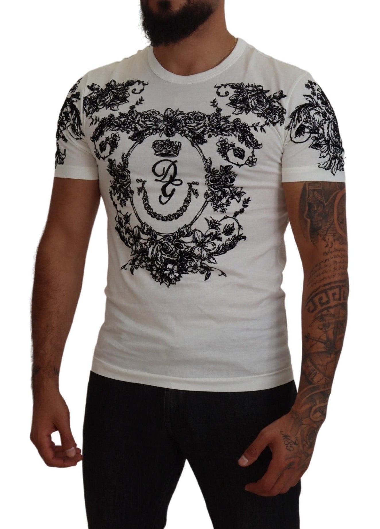 Dolce & Gabbana Vit DG Crown Floral Crewneck Herr T-shirt