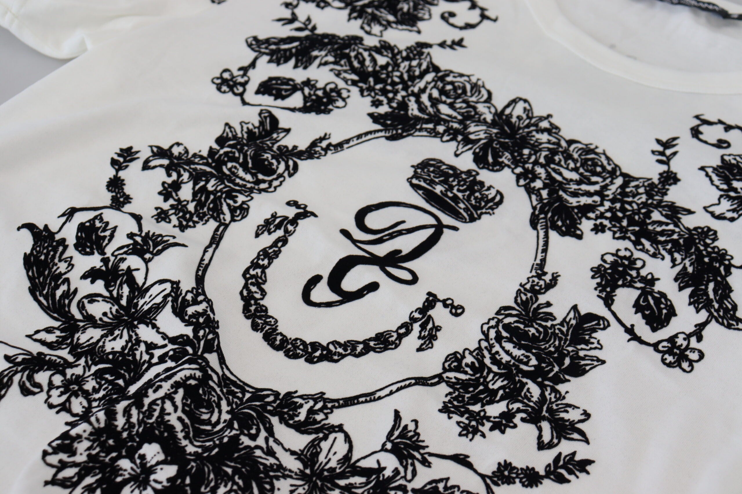 Dolce & Gabbana Vit DG Crown Floral Crewneck Herr T-shirt