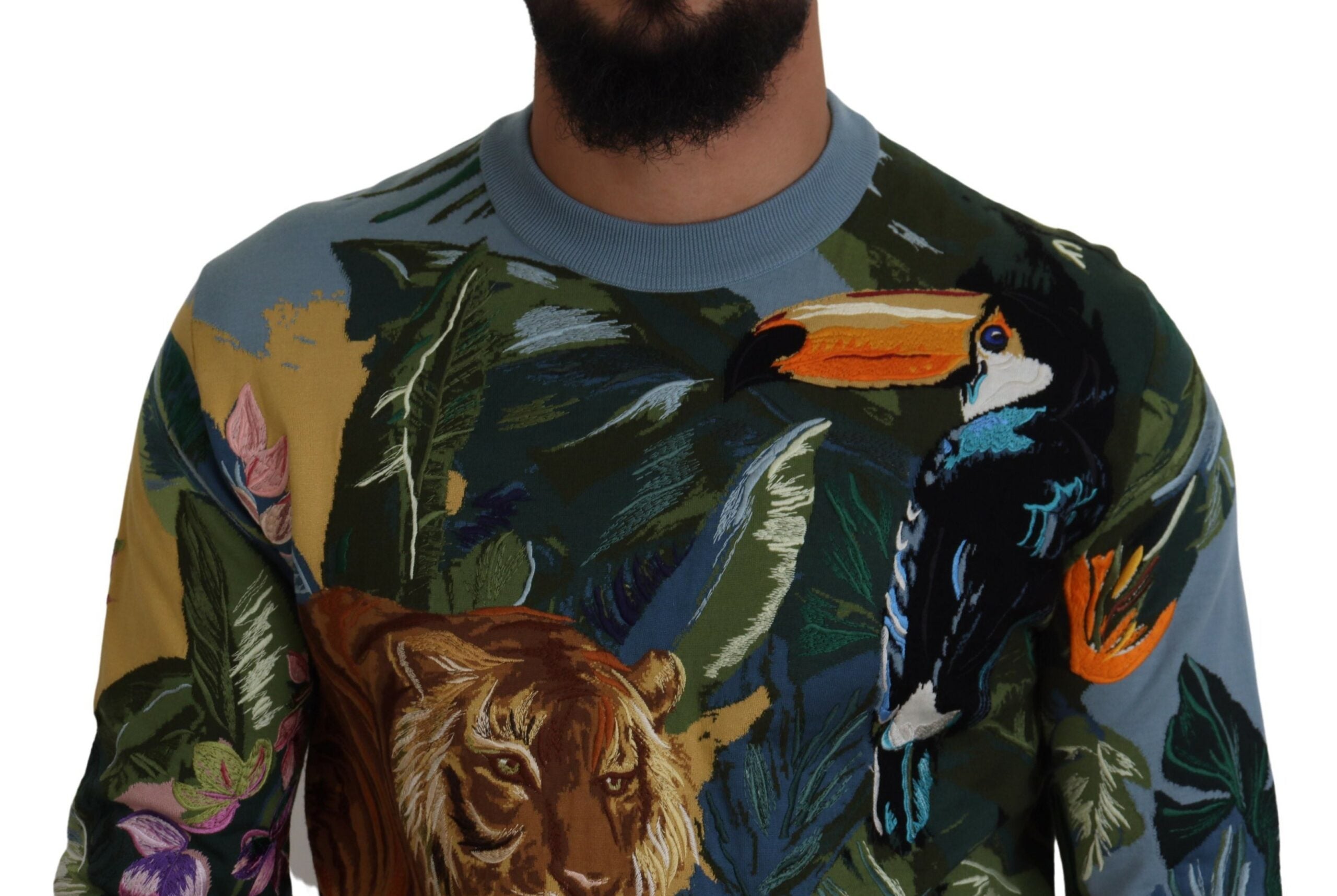 Dolce & Gabbana Flerfärgad Jungle Wool Pullover Logotyptröja