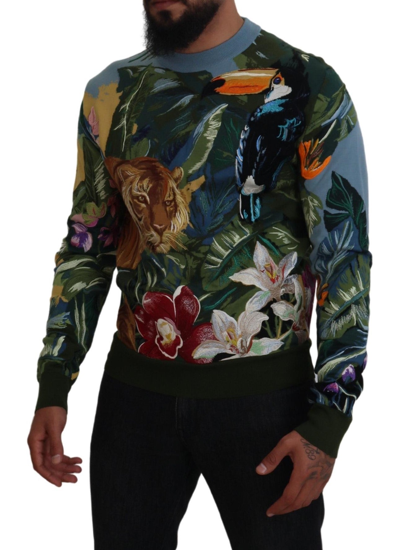 Dolce & Gabbana Flerfärgad Jungle Wool Pullover Logotyptröja