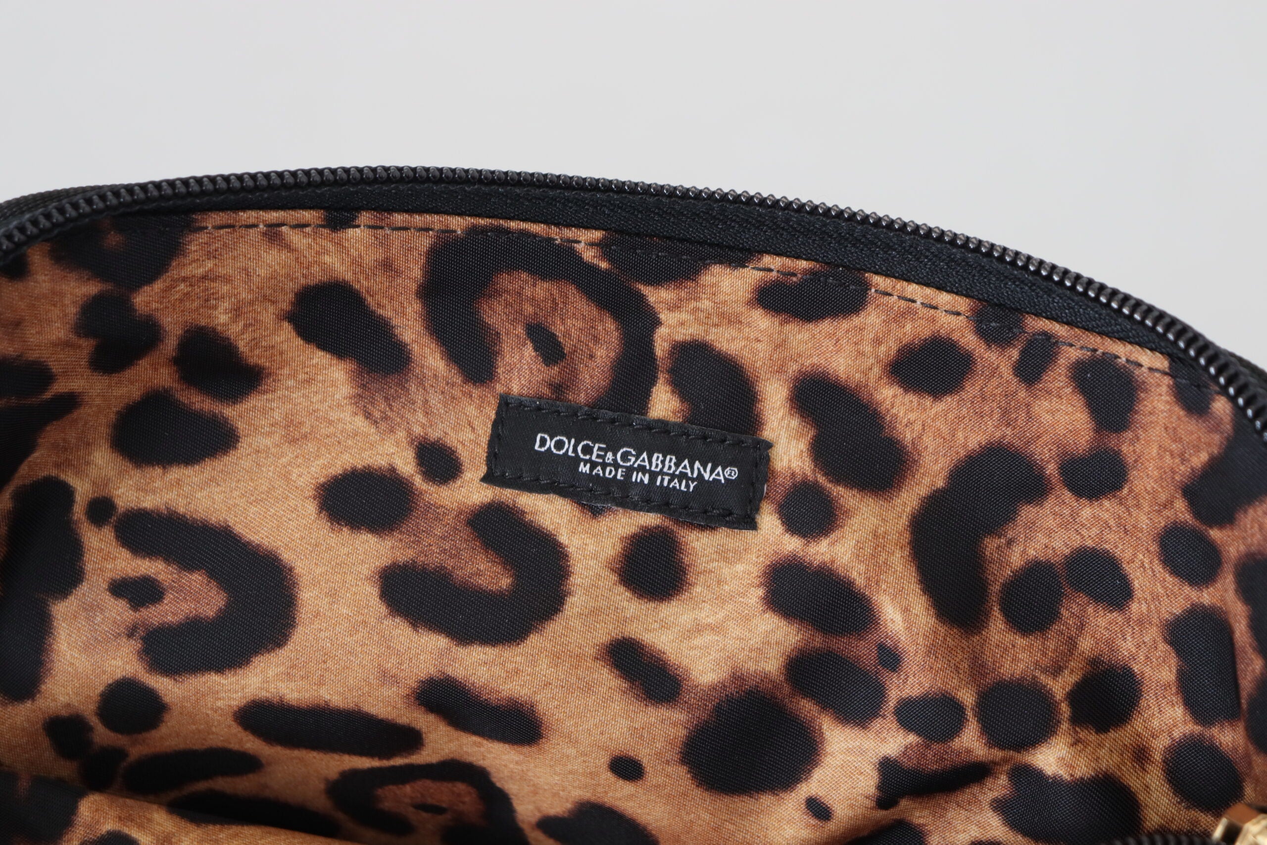 Dolce & Gabbana Blå Logotypmönstrad Handväska Leopardmönstrad Necessär