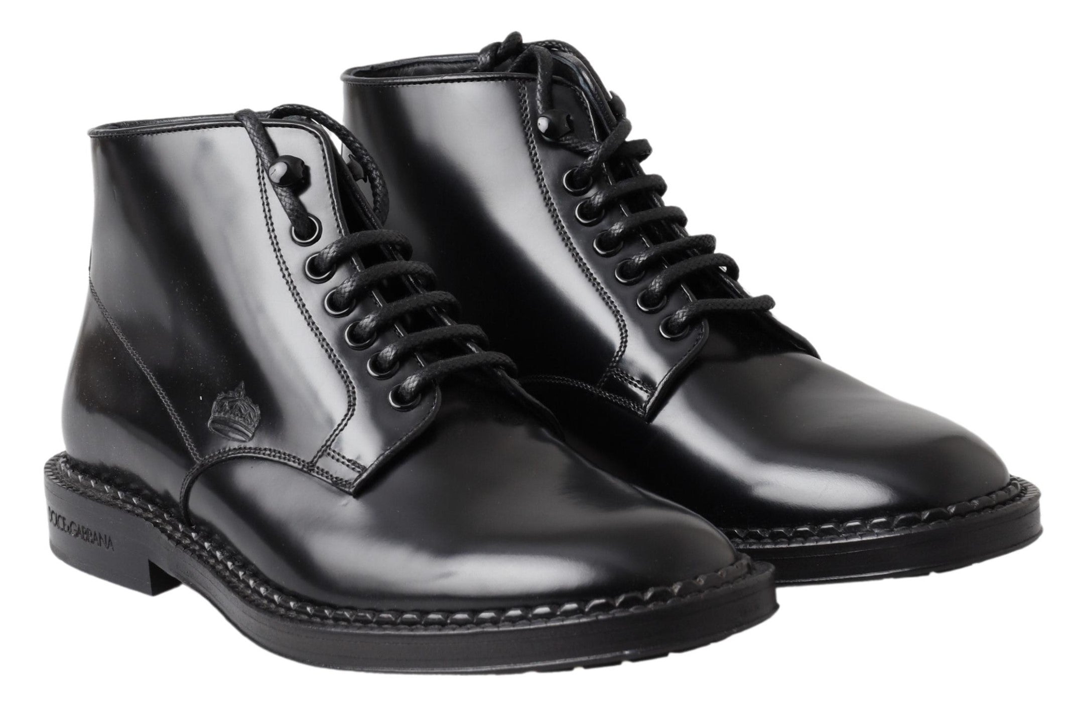 Dolce & Gabbana Svarta Läder Herr Korta Stövlar Med Snörning Skor