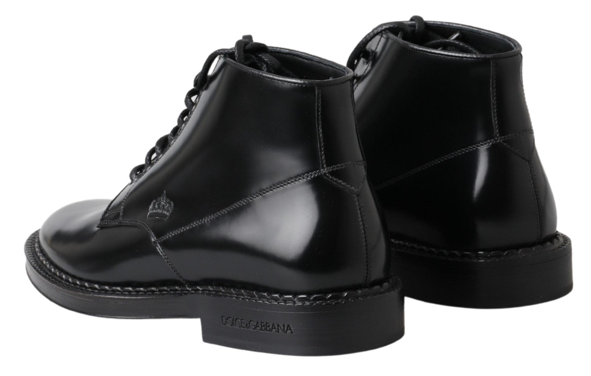Dolce & Gabbana Svarta Läder Herr Korta Stövlar Med Snörning Skor