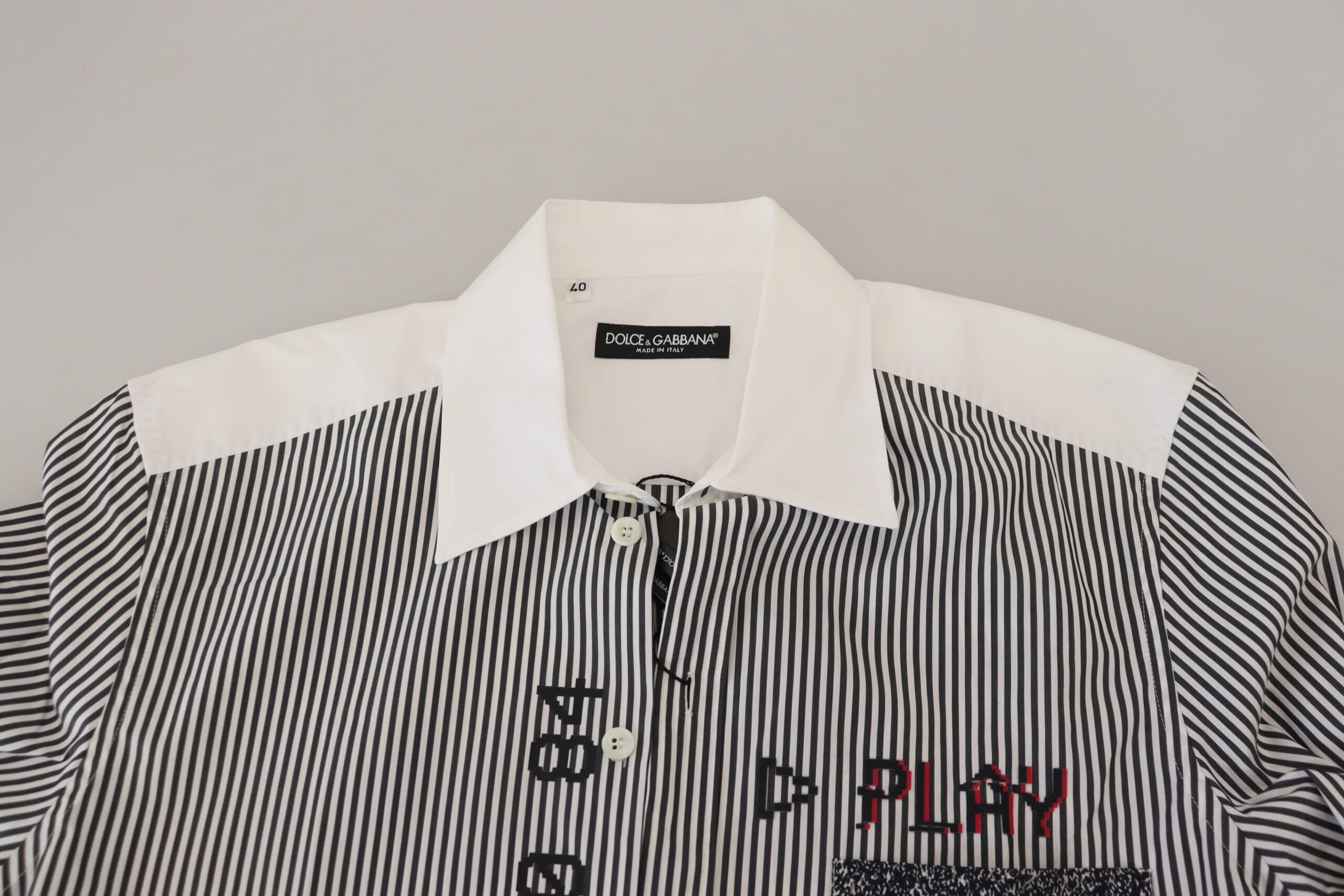 Dolce & Gabbana Gråvit randig slim fit skjorta