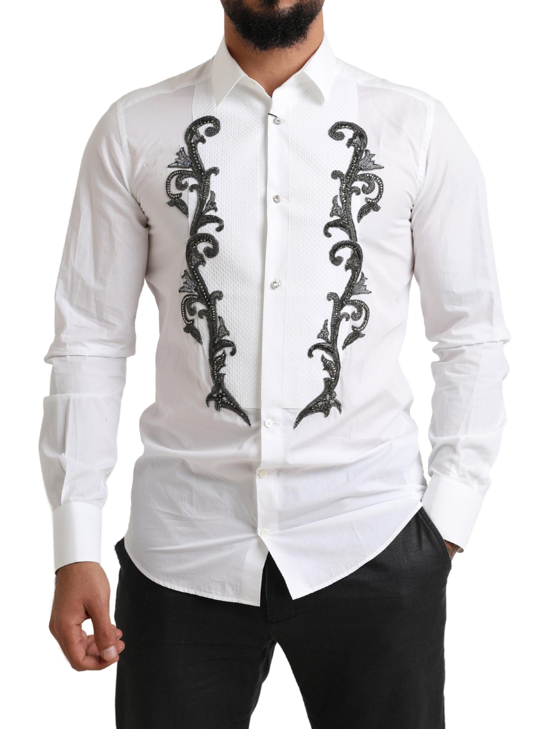 Dolce & Gabbana Vit Smokingskjorta med Slim Fit Barock