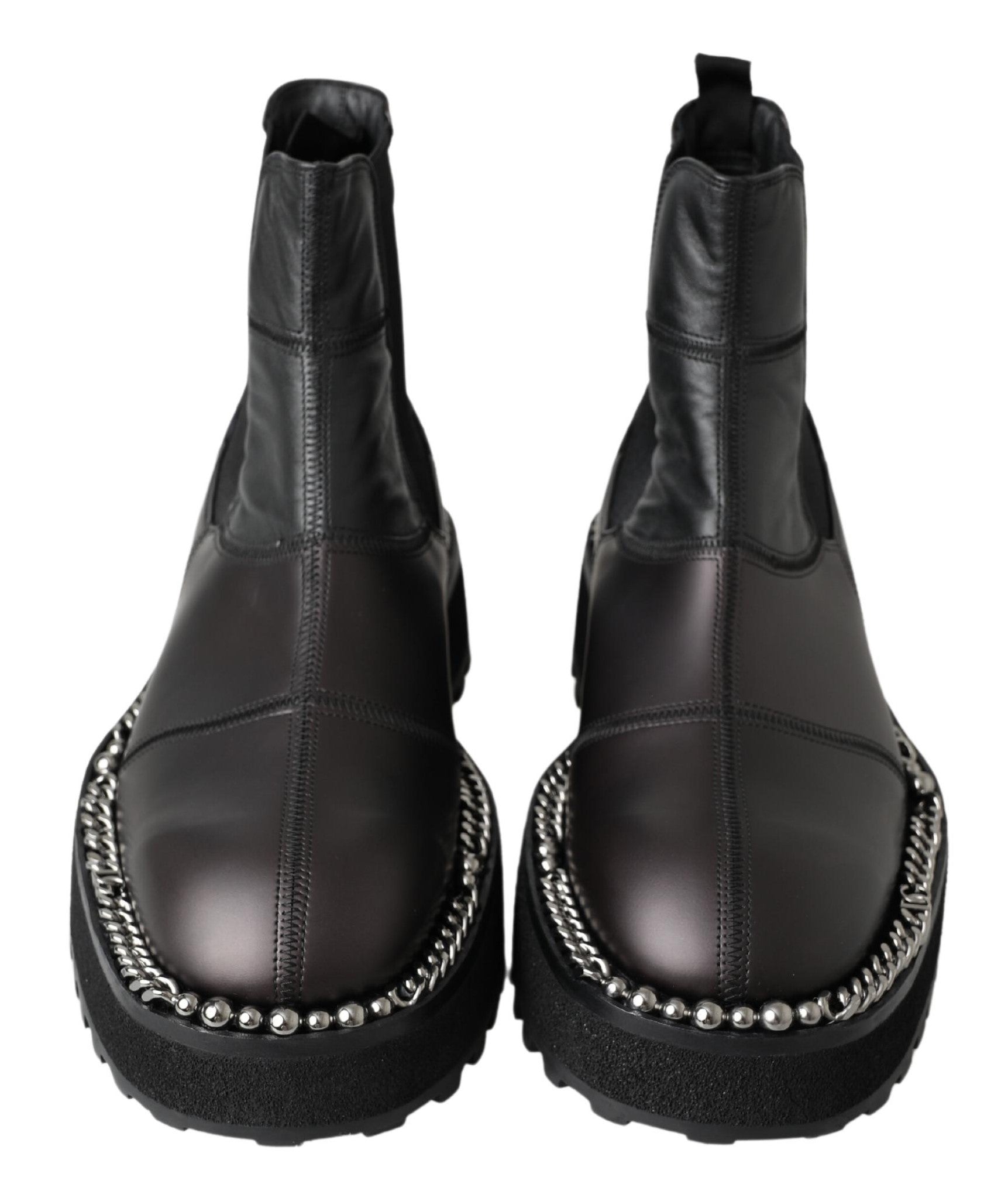 Dolce & Gabbana svarta slip-on-stövlar i läder med stretch