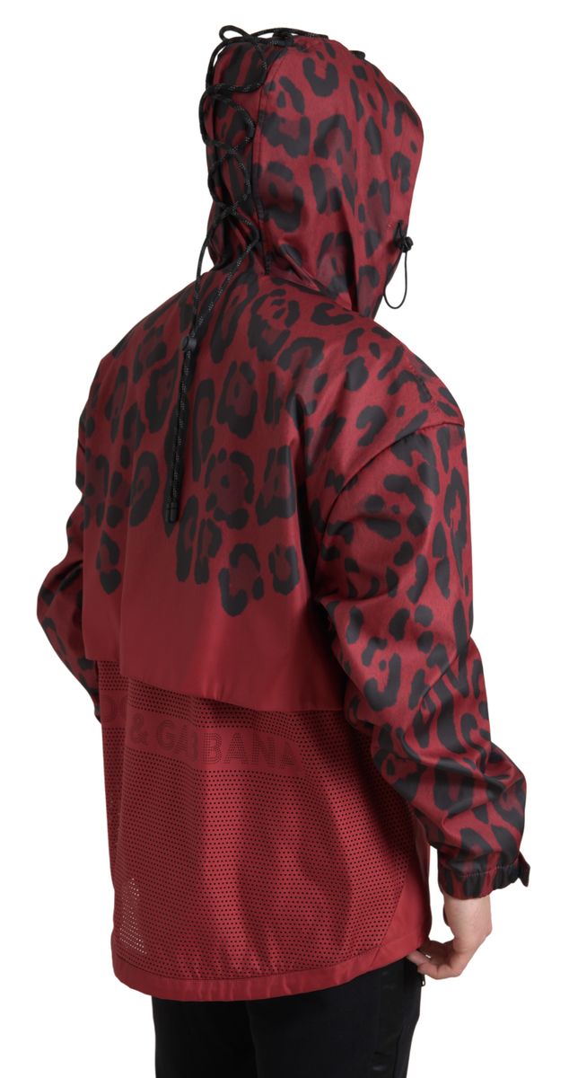Dolce & Gabbana Röd Leopardjacka med Huva och Regnjacka