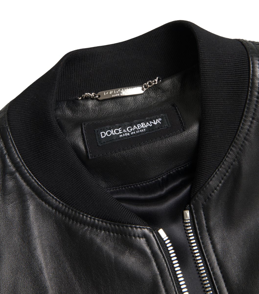 Dolce & Gabbana Svart Läder Bomberjacka Herr